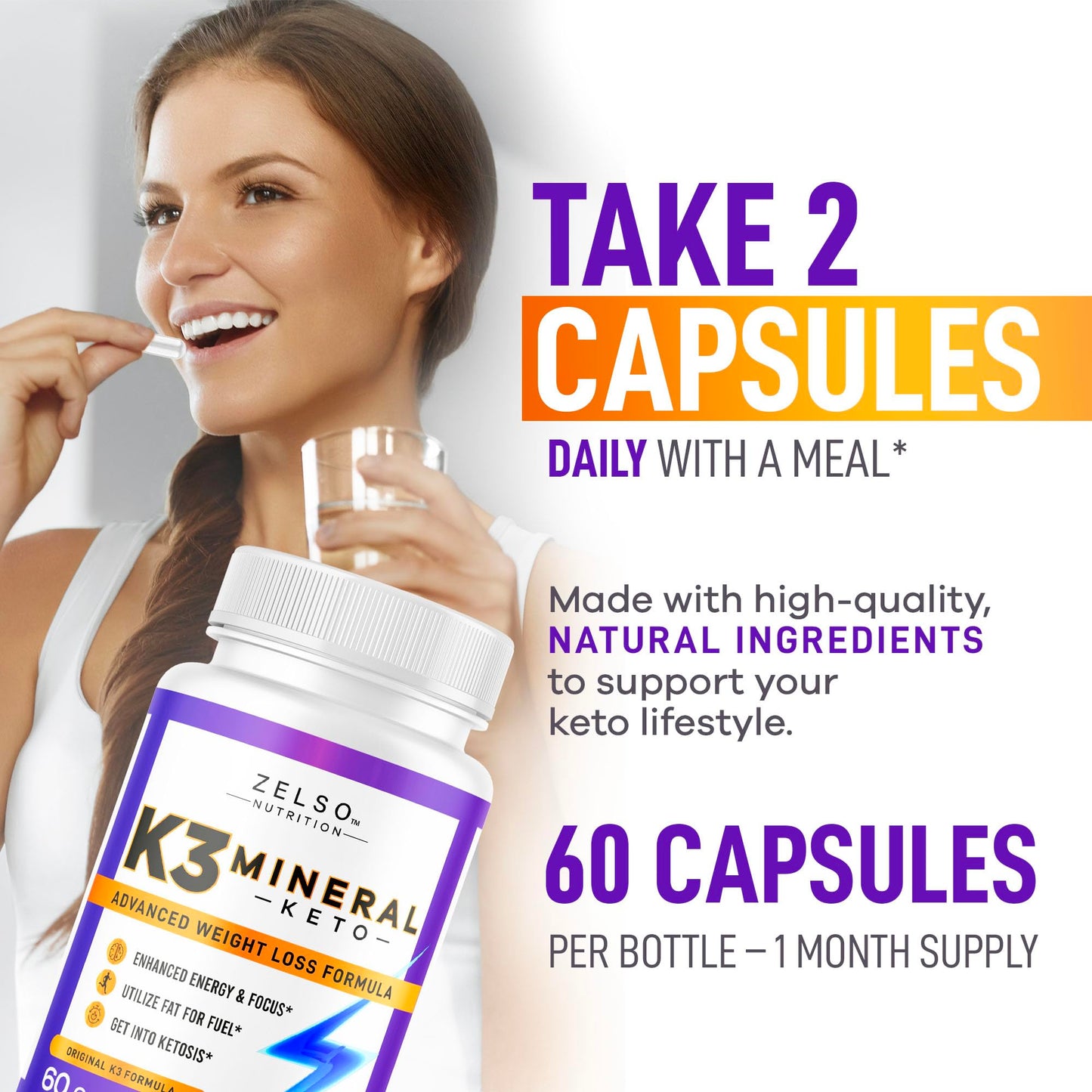 ZELSO (2 Pack) K3 Mineral Weight Loss Pills for Women and Men, K3 Mineral Pills - K3 Salt Mineral, Vitamin + K3 Capsules Supplement for Keto Weight Loss - 2 Months Supply