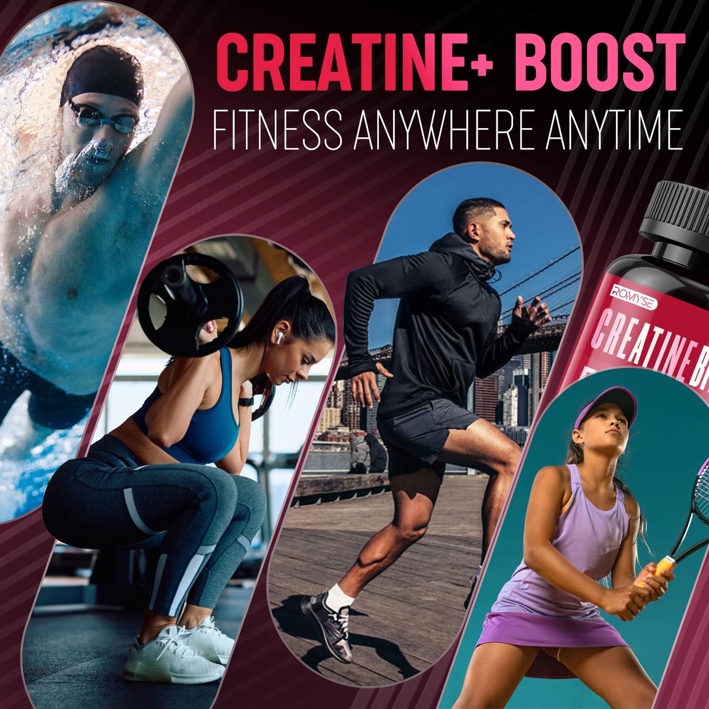 ROMYSE Creatine Bites - 5g Creatine Monohydrate Per Serving - Low Sugar and No Artificial Colors - Low Calorie - Strawberry Flavor - 60 Bites Gummy 30 Days Supply for Men Women