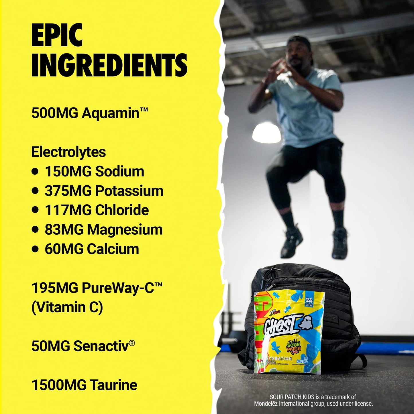 GHOST Hydration Packets, Sour Patch Kids Blue Raspberry, 24 Sticks, Electrolyte Powder - Drink Mix Supplement with Magnesium, Potassium, Calcium, Vitamin C - Vegan, Free of Soy, Sugar & Gluten