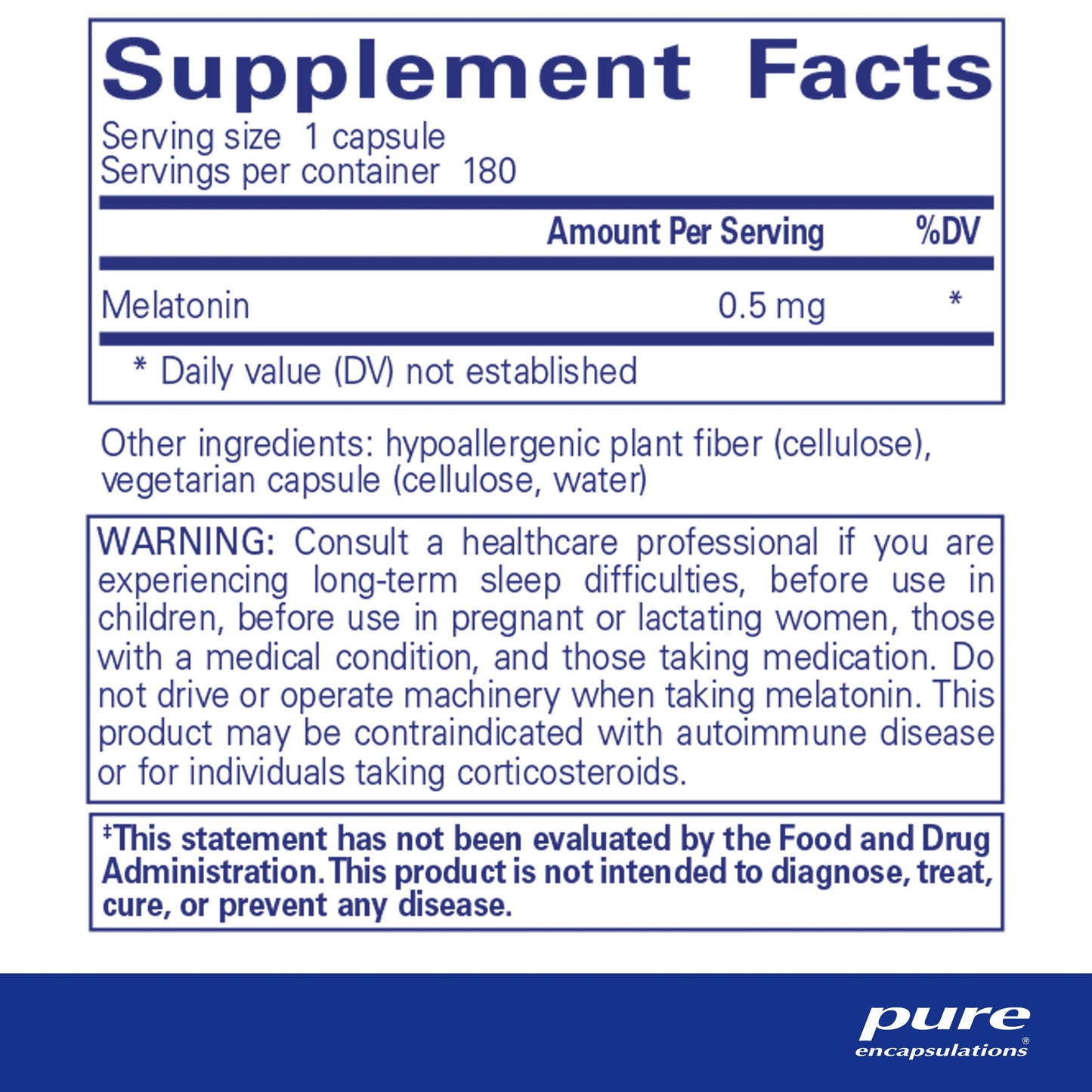 Pure Encapsulations Melatonin 0.5 mg - Natural Sleep Helper for Bedtime - Regulates Sleep-Wake Cycle - 0.5 mg Melatonin - Vegan & Non-GMO - 180 Capsules