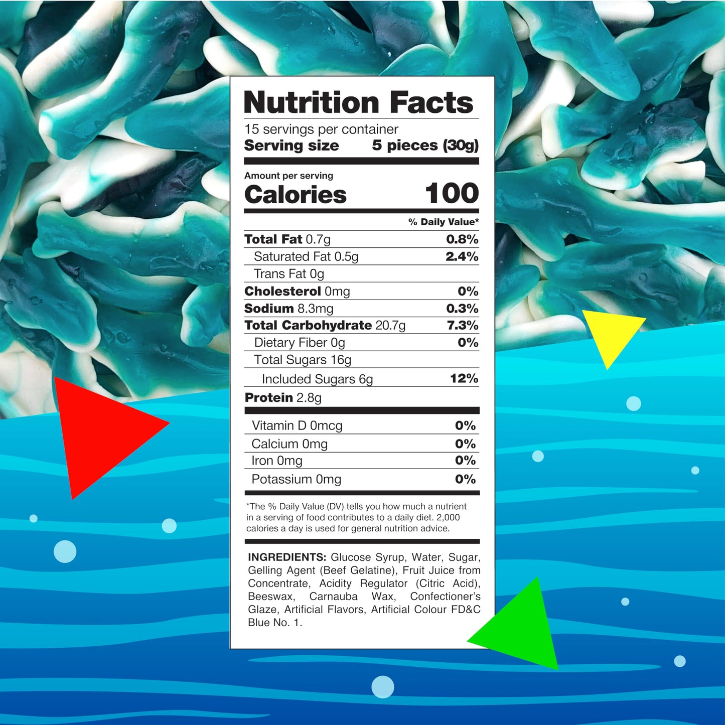 Blue Sharks Raspberry Marshmallow Gummy Candy 1 Pound Bag