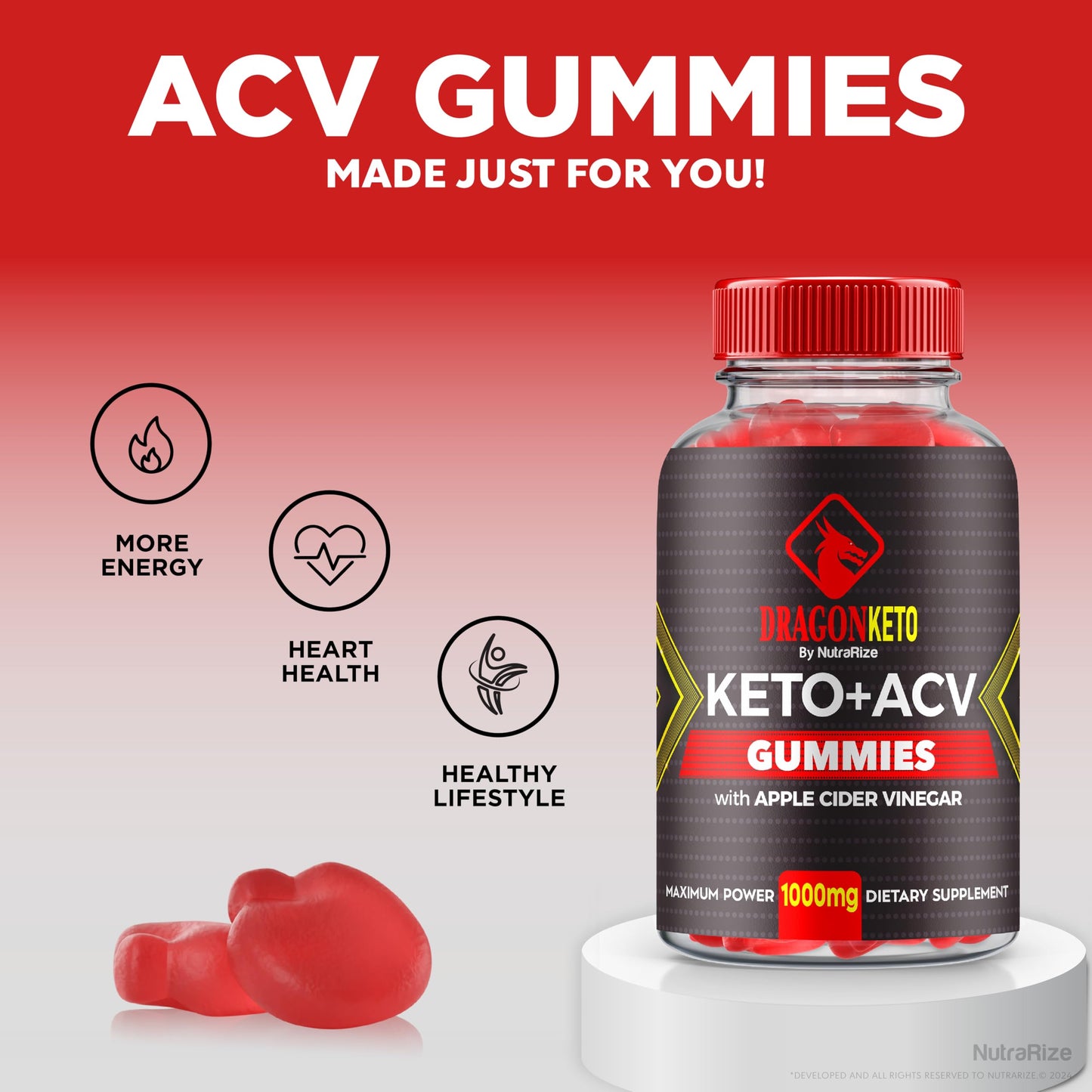 Dragon Keto ACV Gummies, Dragon Keto ACV Advanced Weight Loss Formula, Dragon Keto Apple Cider Vinegar 1000MG Supplement, All Natural Keto + ACV Vitamins, Official DragonKeto (60 Gummies)
