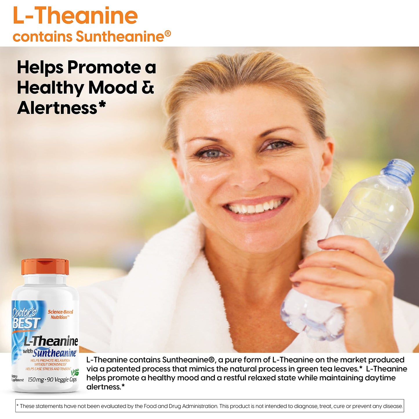 Doctor's Best L-Theanine Contains Suntheanine, Helps Reduce Stress & Sleep, Non-GMO, Gluten Free, Vegan, 150 mg (DRB-00197), 90 Count