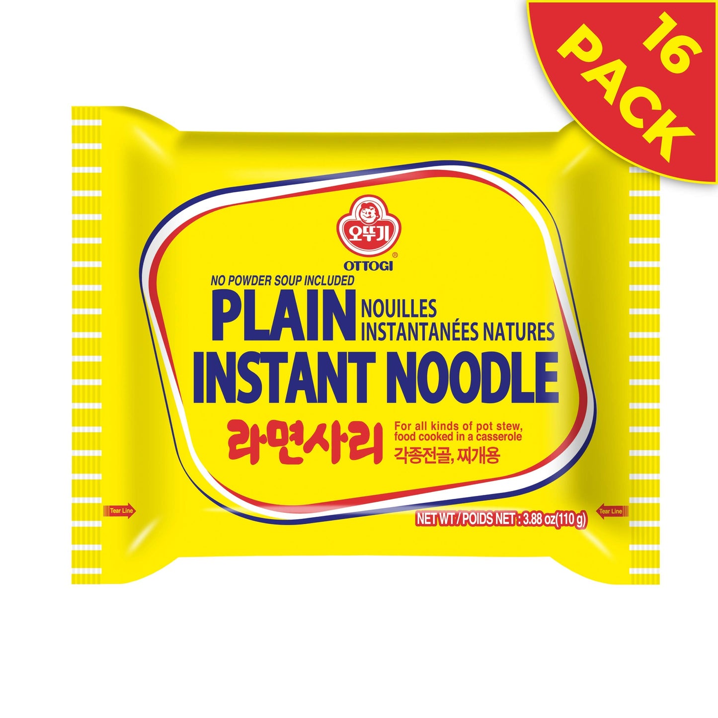 OTTOGI PLAIN INSTANT NOODLE For all kinds of pot stew food cooked in a casserole For Hot Pot Shabu Shabu and stews 110g 16 Pack