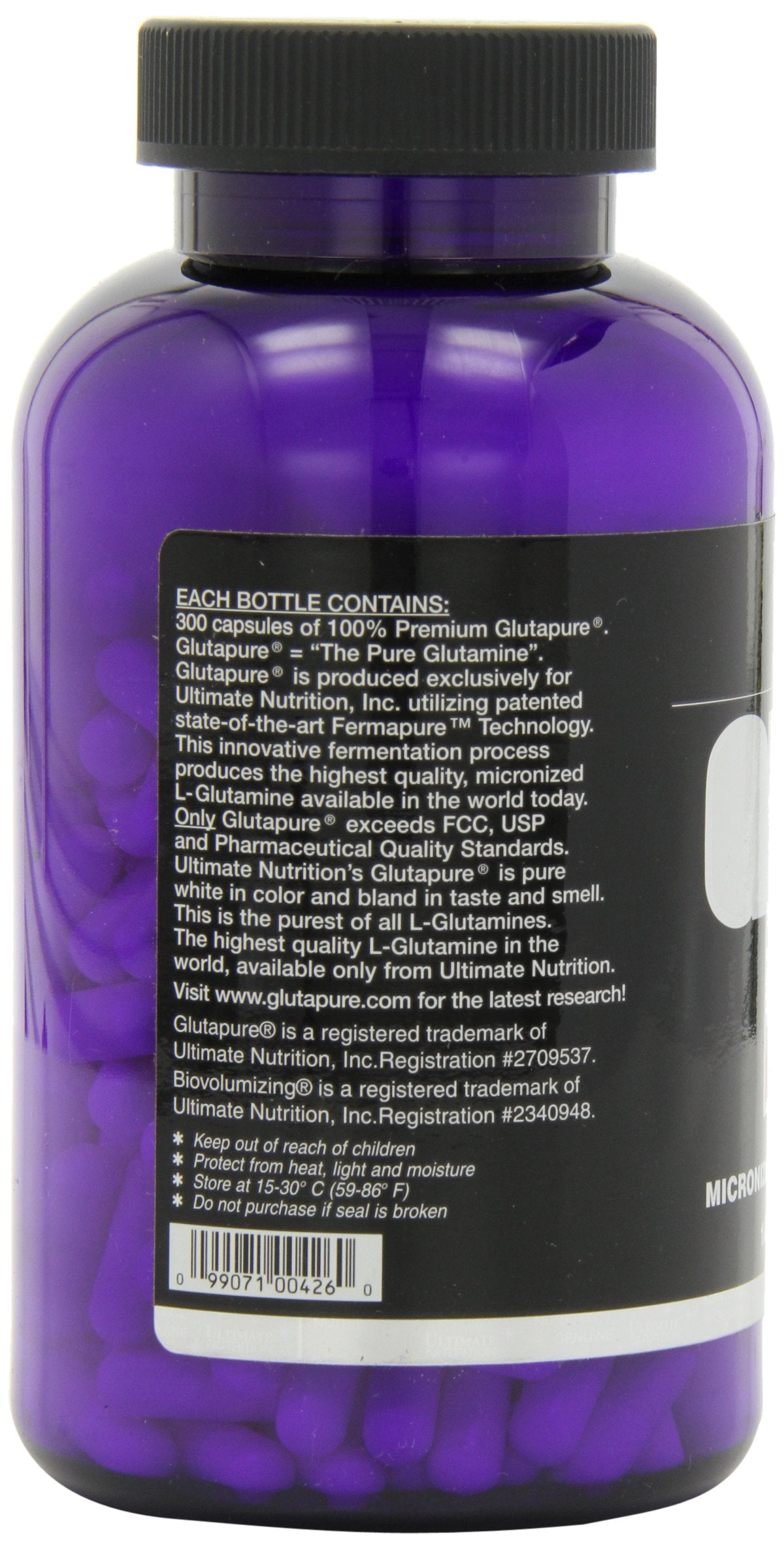 Ultimate Nutrition GlutaPure Micronized L-Glutamine Supplement, Support Muscle Development and Immune Health, for Men and Women, 1000mg, 300 Capsules