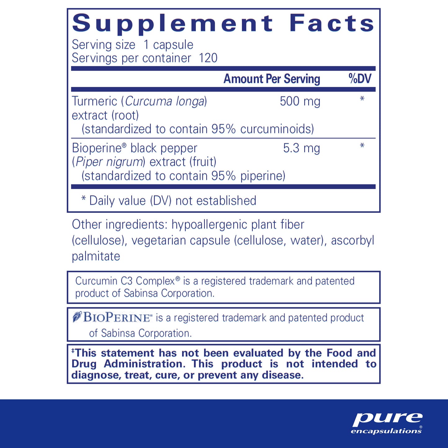 Pure Encapsulations Curcumin 500 with Bioperine - Antioxidant Supplement to Support Joints, Tissue, Liver, Colon & Cellular Health* - with Turmeric Curcumin & Bioperine - 120 Capsules