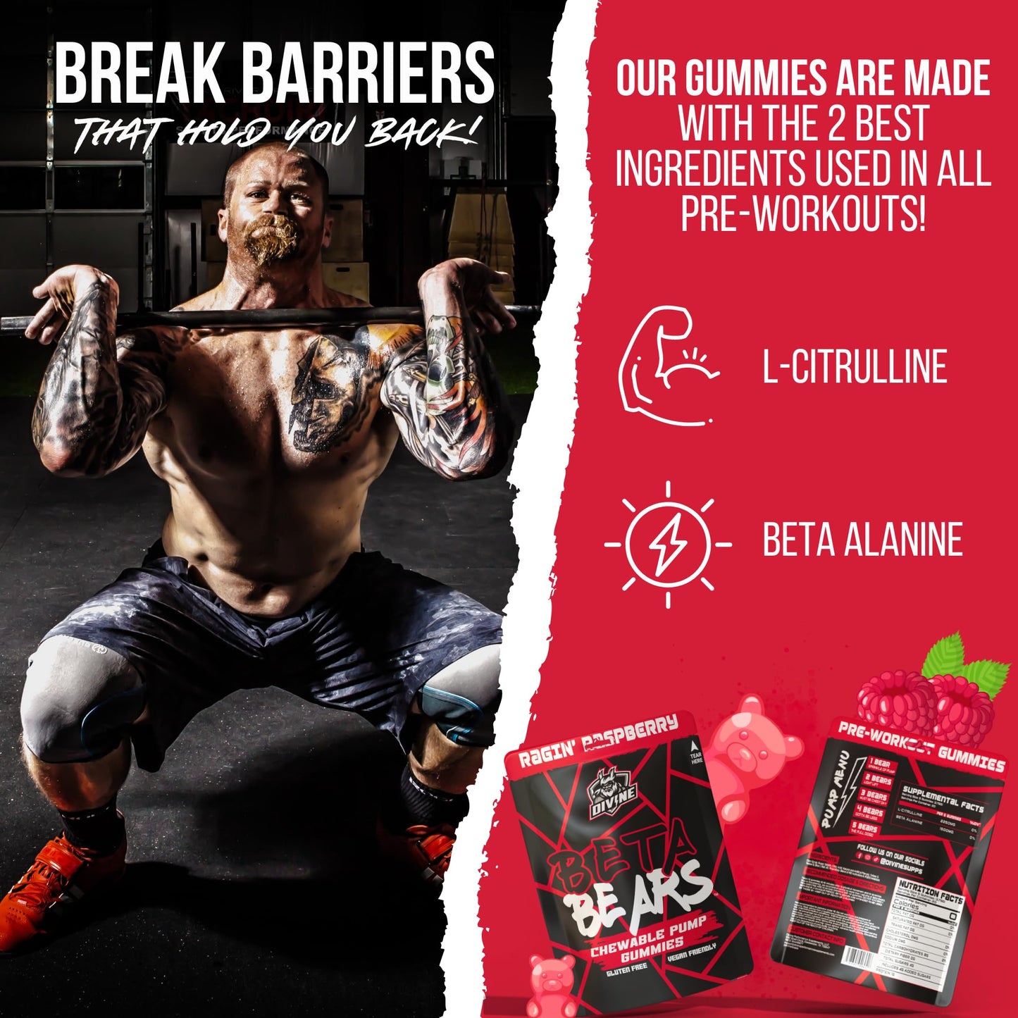 Beta Bears - The Best Tasting Pump Gummy for Men & Women | Intense Increased Endurance, Muscular Strength, & Pumps | Stackable Pre-Workout Gummies | 40 Gummies, 10 Servings