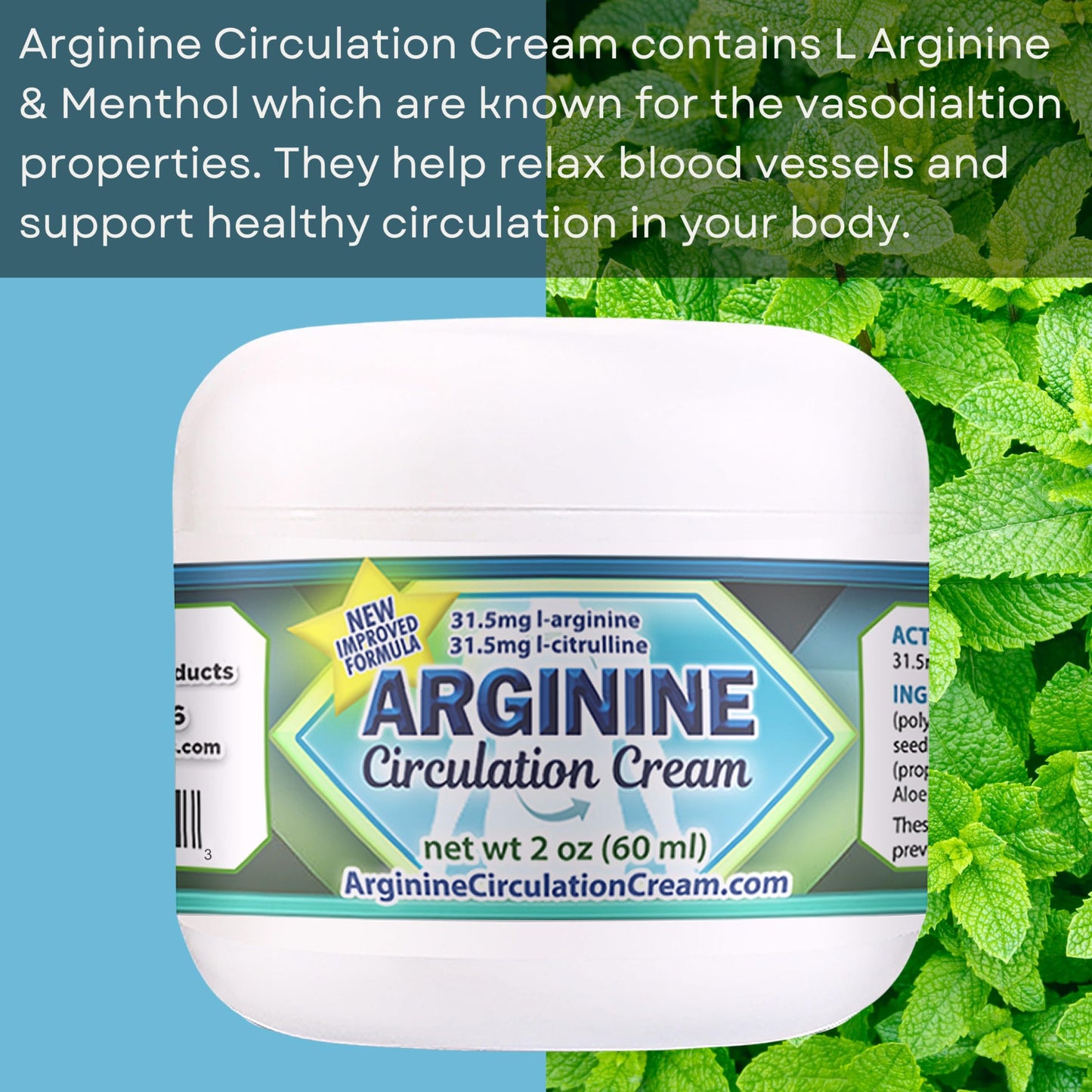 Arginine Circulation Cream 2 oz - Menthol, L Arginine & L Citrulline Lotion - Supports Healthy Leg & Body Blood Flow - Whole Family Products