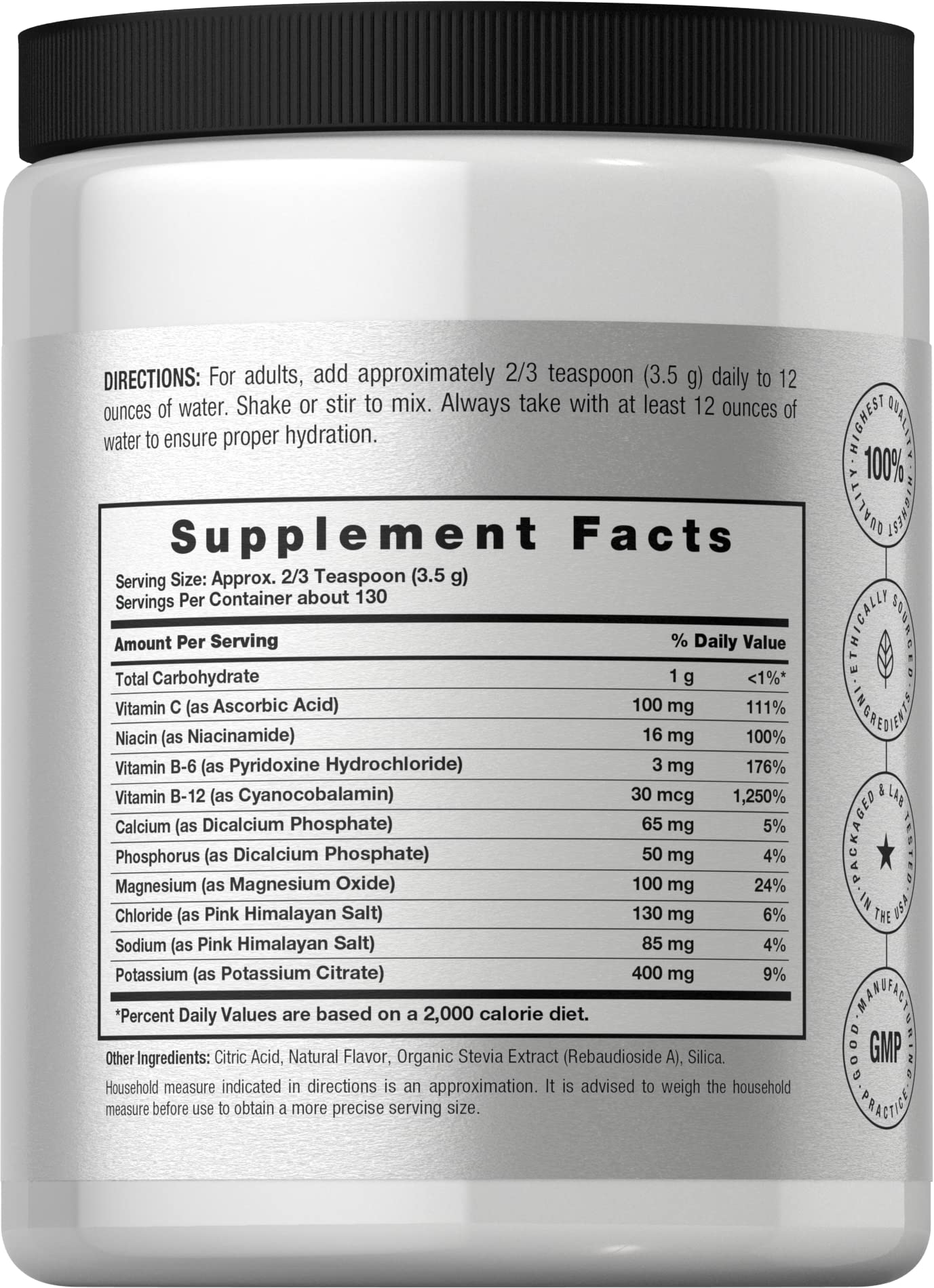 Horbäach Electrolytes Powder | 16 oz | 130 Servings | Hydration Supplement | Vegetarian | Keto-Friendly | Non-GMO, Gluten Free Formula | Lemon Flavor