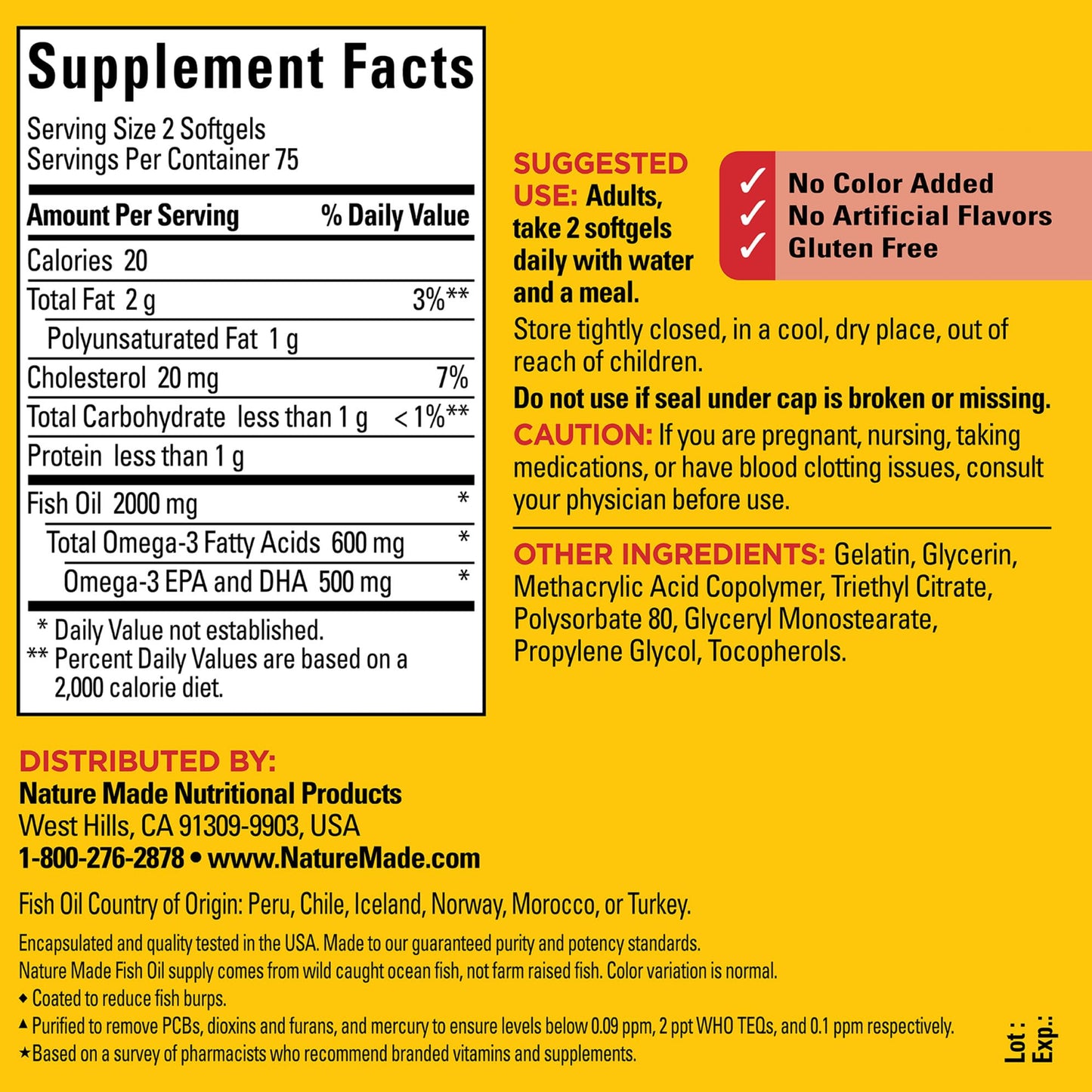 Nature Made Burp Less Fish Oil 1000 mg Softgels, Fish Oil Supplements, Omega 3 Fish Oil for Healthy Heart Support, Omega 3 Supplement with 150 Softgels, 75 Day Supply