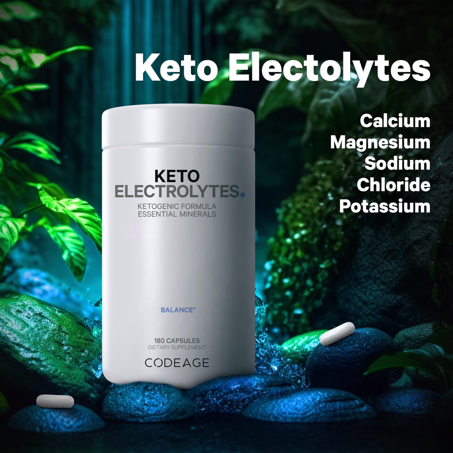Codeage Keto Electrolytes Supplement - Vegan Electrolyte Tablets w Magnesium, Potassium, Calcium & Salt - Electrolyte Powder Salt Pills & Drink Hydration Supplements - Non-GMO Keto Diet - 180 Capsules