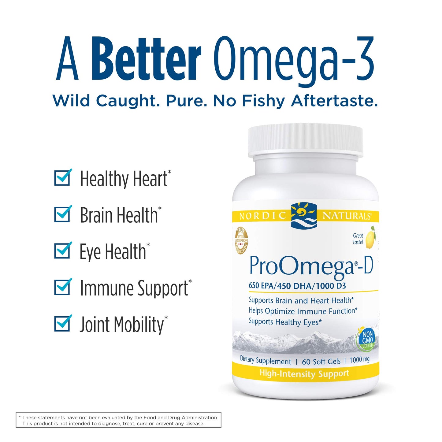 Nordic Naturals ProOmega-D, Lemon Flavor - 60 Soft Gels - 1280 mg Omega-3 + 1000 IU D3 - High-Potency Fish Oil - EPA & DHA - Brain, Eye, Heart, & Immune Health - Non-GMO - 30 Servings