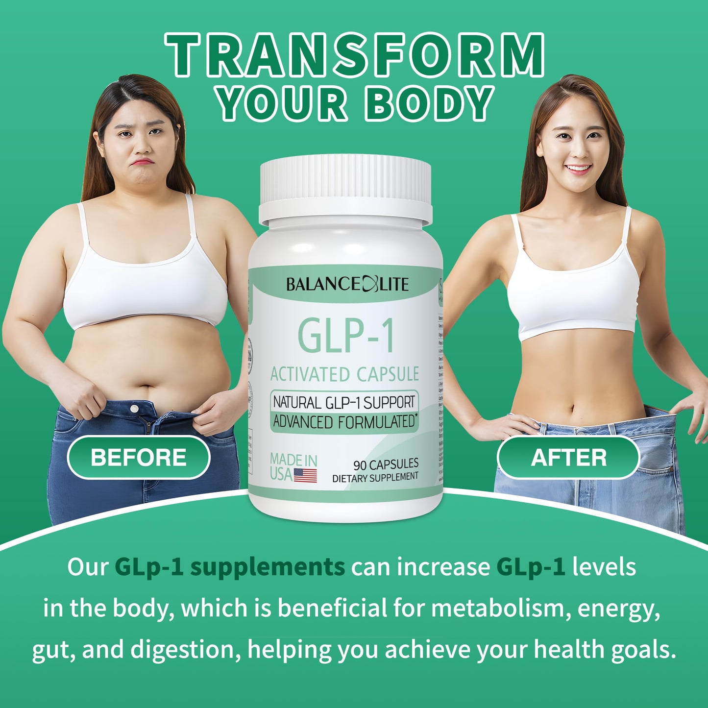 Balancexlite Plus GLP-1 Supplement, GLP1 Support for Women & Men, GLP Activate Natural Formula, GLP-1 Supplement for Metabolic, Energy, Gut & Overall Health- 30 Day Supply | 90 Capsules