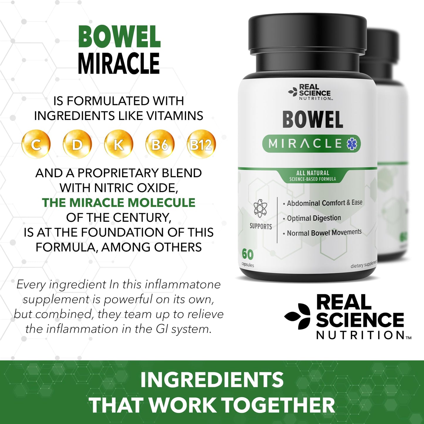 Real Science Nutrition Offers Bowel Miracle: Natural Solution for Gut Health, Abdominal Discomfort, Lower Bowel Formula, Aiding IBS and Chronic Bloating