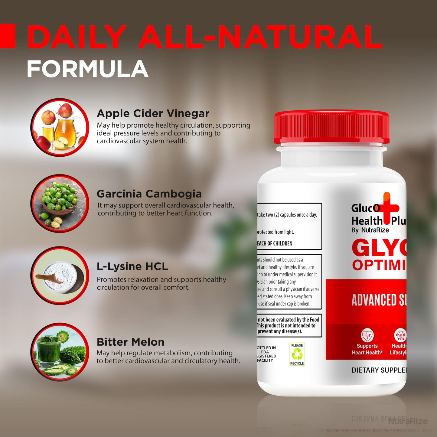 NutraRize Gluco Health Plus, Official Gluco Health + Glyco Optimizer Formula, Premium Blend to Support Healthy Levels & Overall Wellbeing, All-Natural GlucoHealth Plus Pastillas Review (60 Capsules)