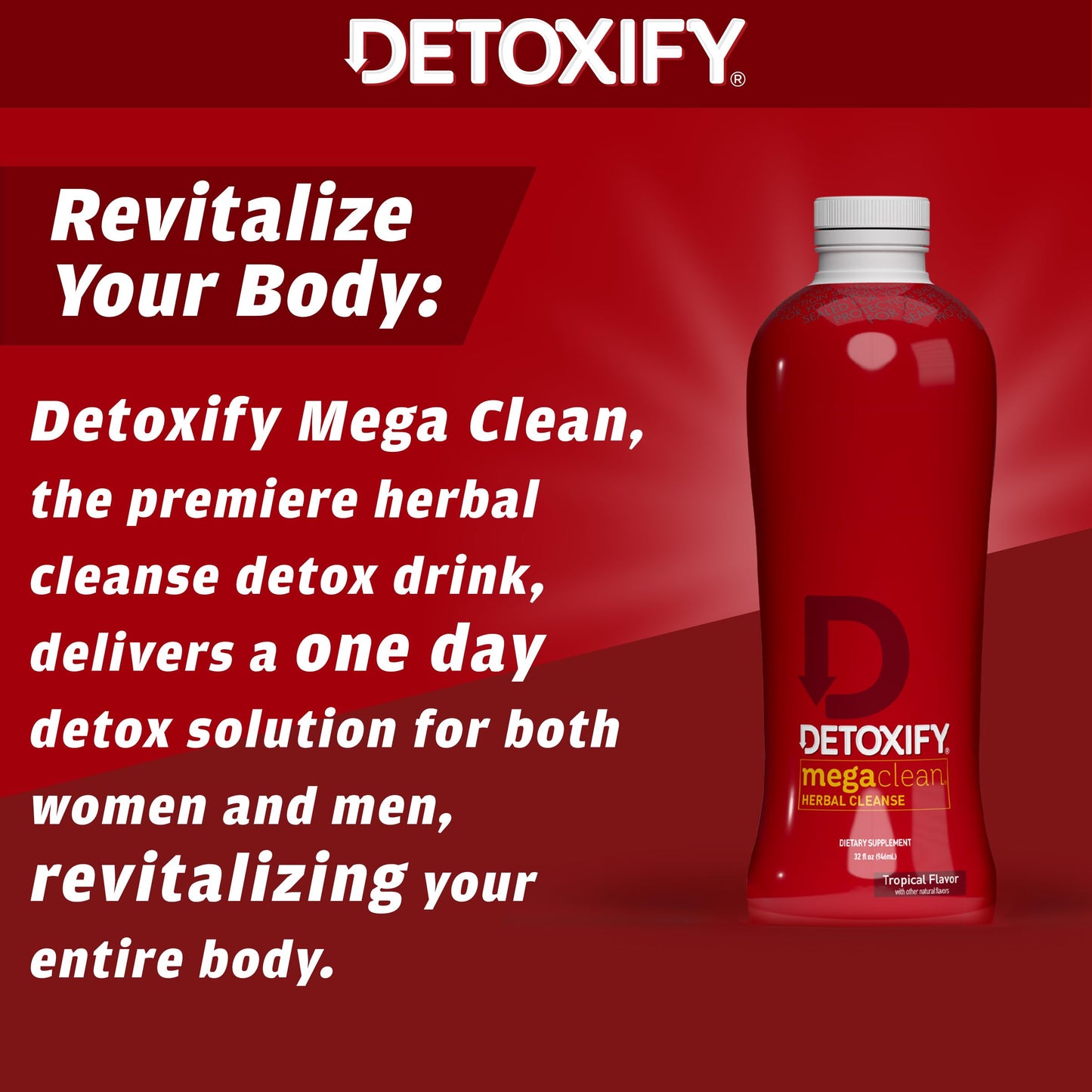 Detoxify - Mega Clean Herbal Detox Cleanse Drink - Full body cleanse detox for women and men - Same day results - Plus sticker
