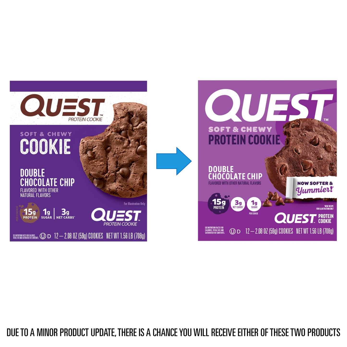 Quest Nutrition Double Chocolate Chip Protein Cookie, 15g Protein, 1g Sugar, 3g Net Carbs, Keto Friendly, High Protein, Low Carb; 4 Count