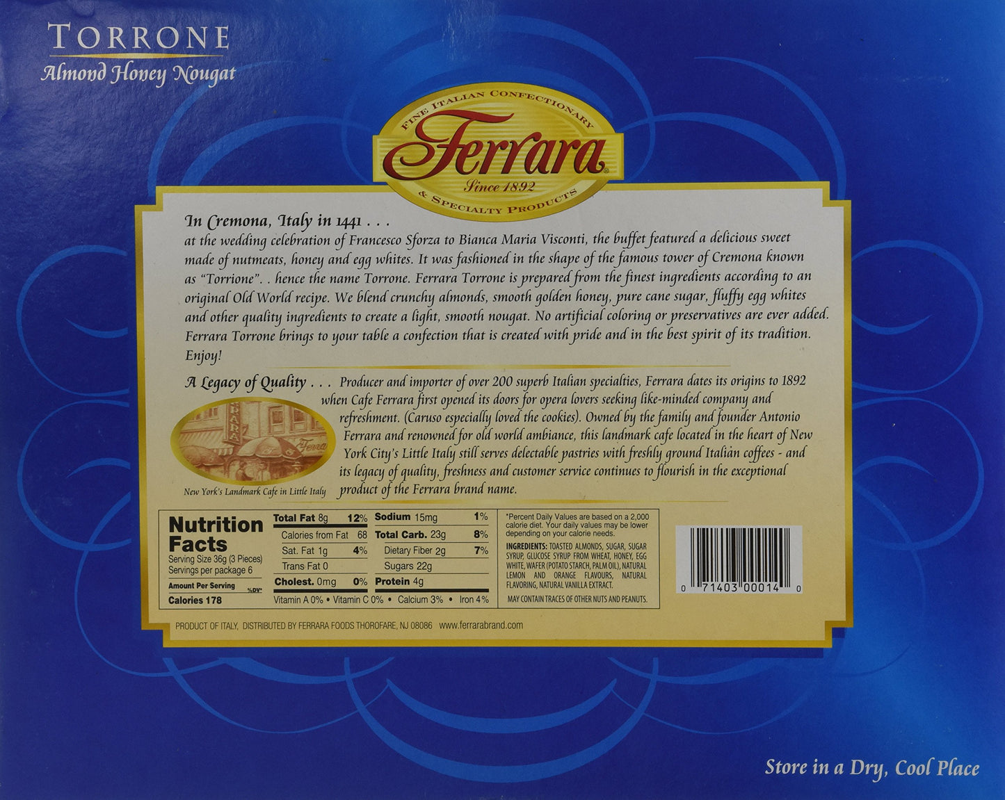 Torrone Nougat Candy 18 Assorted Pieces Ferrara NET WT 762 216g