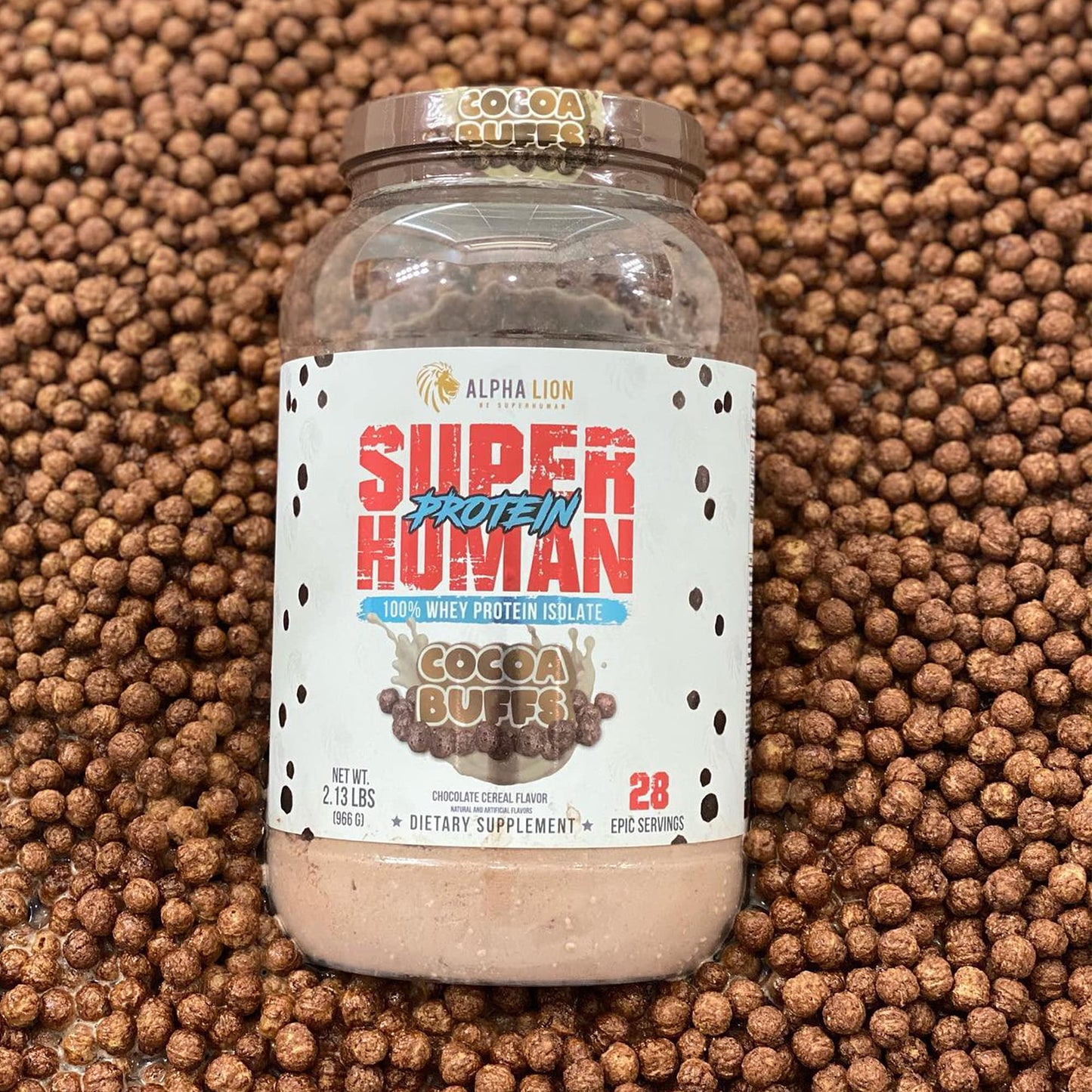 ALPHA LION Superhuman Whey Protein Powder, Great Tasting Pure Whey Protein Isolate, Low Carb, Low Sugar, No Bloat Post Workout, Muscle Recovery & Growth (28 Servings, Cocoa Buffs)