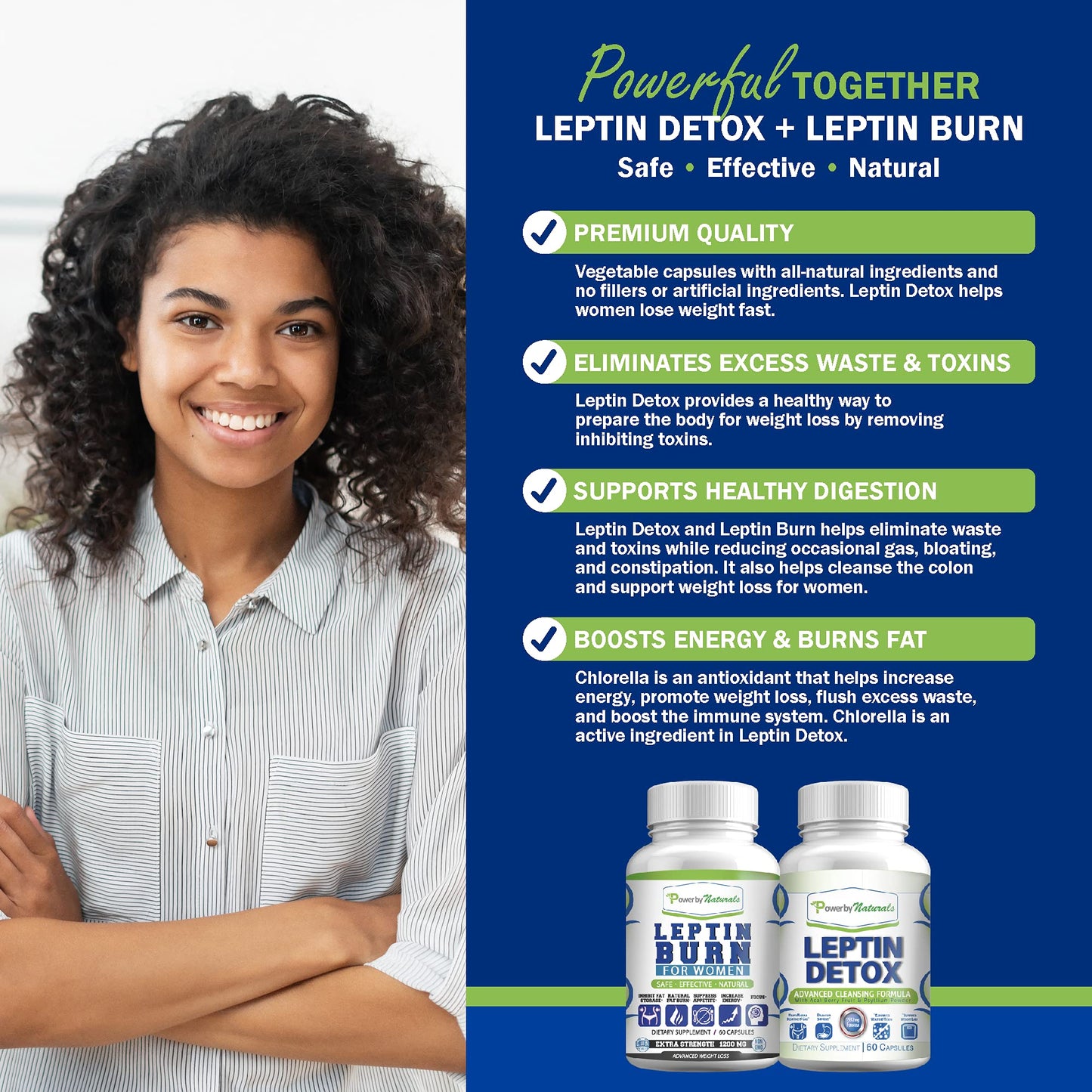 Power By Naturals Leptin Detox & Leptin Burn Supplements | Natural Weight Loss, Appetite Suppressant, Metabolism Booster & Digestive Support | Thermogenic Fat Burner | 60 Count