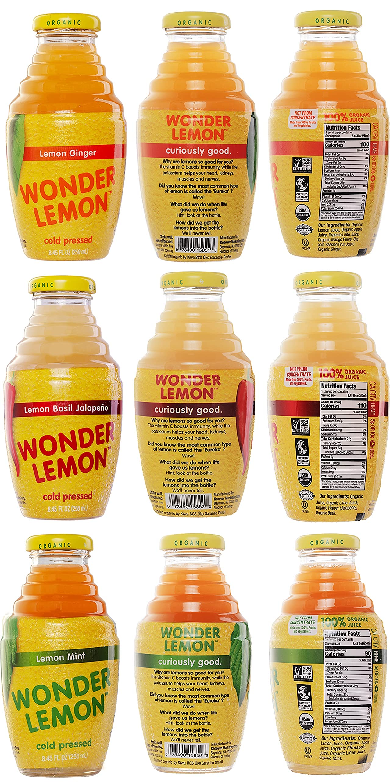 Wonder Lemon Organic Lemon Cold Pressed Juice Variety Pack 845oz 6 Pack