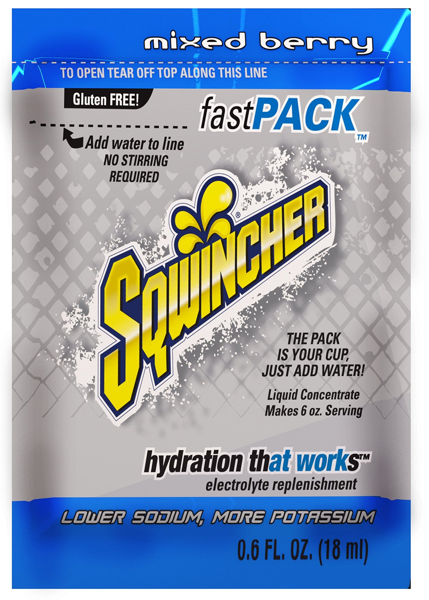 Sqwincher 015300-MB Fast Pack Liquid Concentrate Packet, 6 oz, Blue, Standard (Pack of 50)
