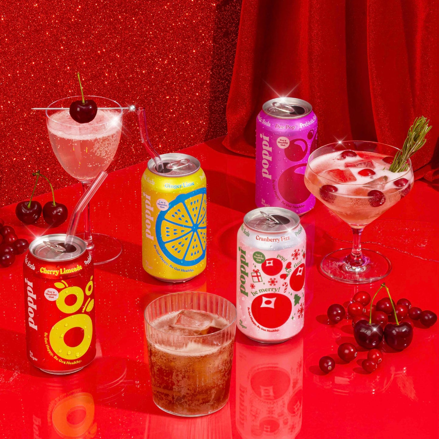 POPPI Prebiotic Soda wGut Health Beverages wApple Cider Vinegar Seltzer Water Juice Low Calorie Low Sugar Drinks Holiday Variety Pack 12oz 8 Pack