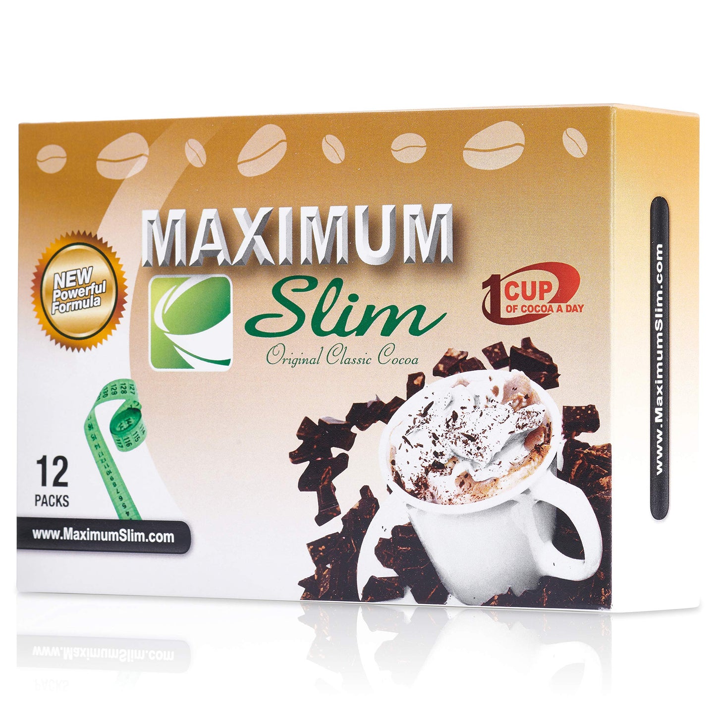 Maximum Slim Premium Instant Cocoa - Creamy, Delicious 4-in-1 Formula with Natural Herbal Extracts for Energy & Vitality, Maximum Satisfaction & Taste. No Side Effects (Laxative-Free) -USA Made, 12 Ct