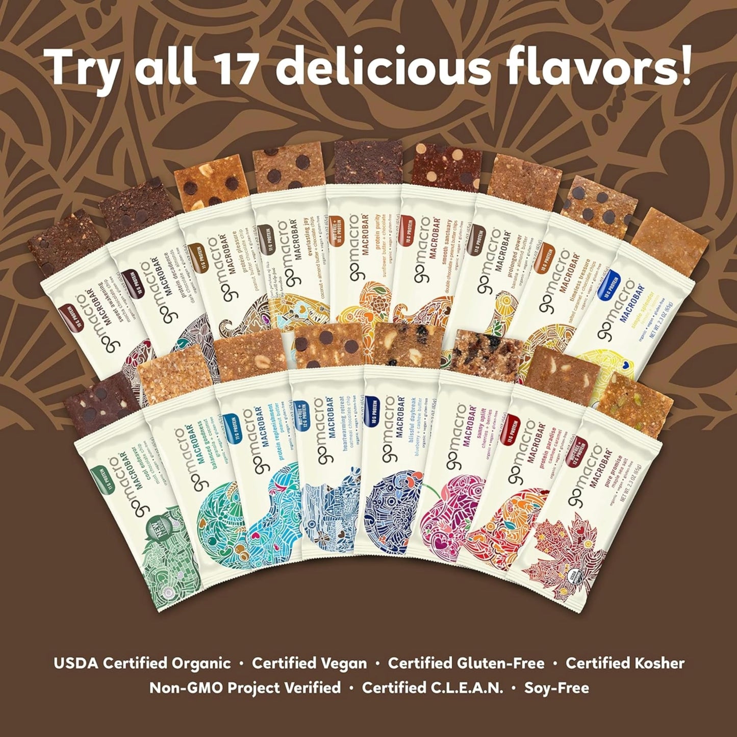 GoMacro MacroBar Organic Vegan Protein Bars Protein Variety Pack 2324 Ounce Bars 12 Count