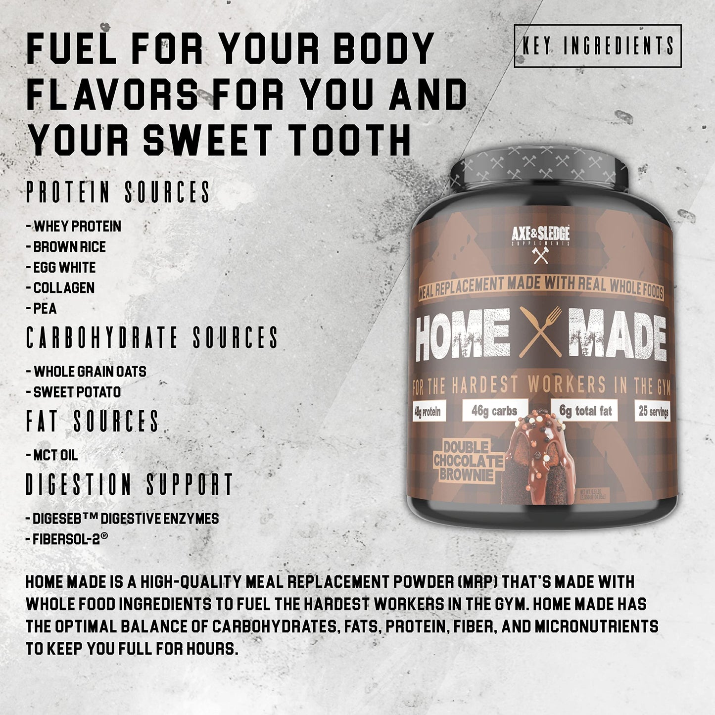 Axe & Sledge Supplements Home Made Whole-Foods-Based Meal Replacement Powder with Digestive Enzymes, Protein, Carbohydrates, and Fats, 25 Servings, Blueberry Muffin