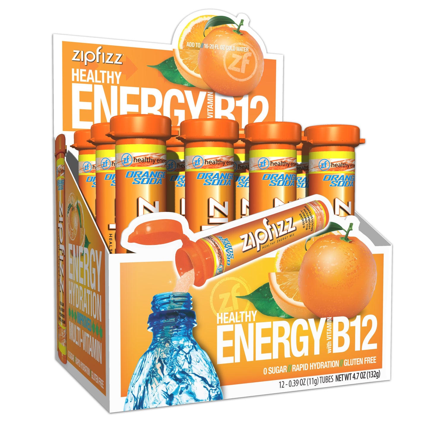 Zipfizz Energy Drink Mix Electrolyte Hydration Powder with B12 and Multi Vitamin Orange Soda 12 Count
