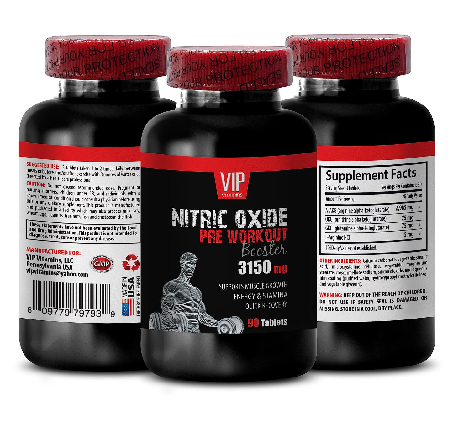 Arginine Alpha-Ketoglutarate - NITRIC OXIDE UNIQUE COMPLEX - Ornithine Alpha-Ketoglutarate, Glutamine Alpha-Ketoglutarate, Arginine Ketoisocaproate, Nitric Oxide Supplements 3 Bottles 270 Tablets