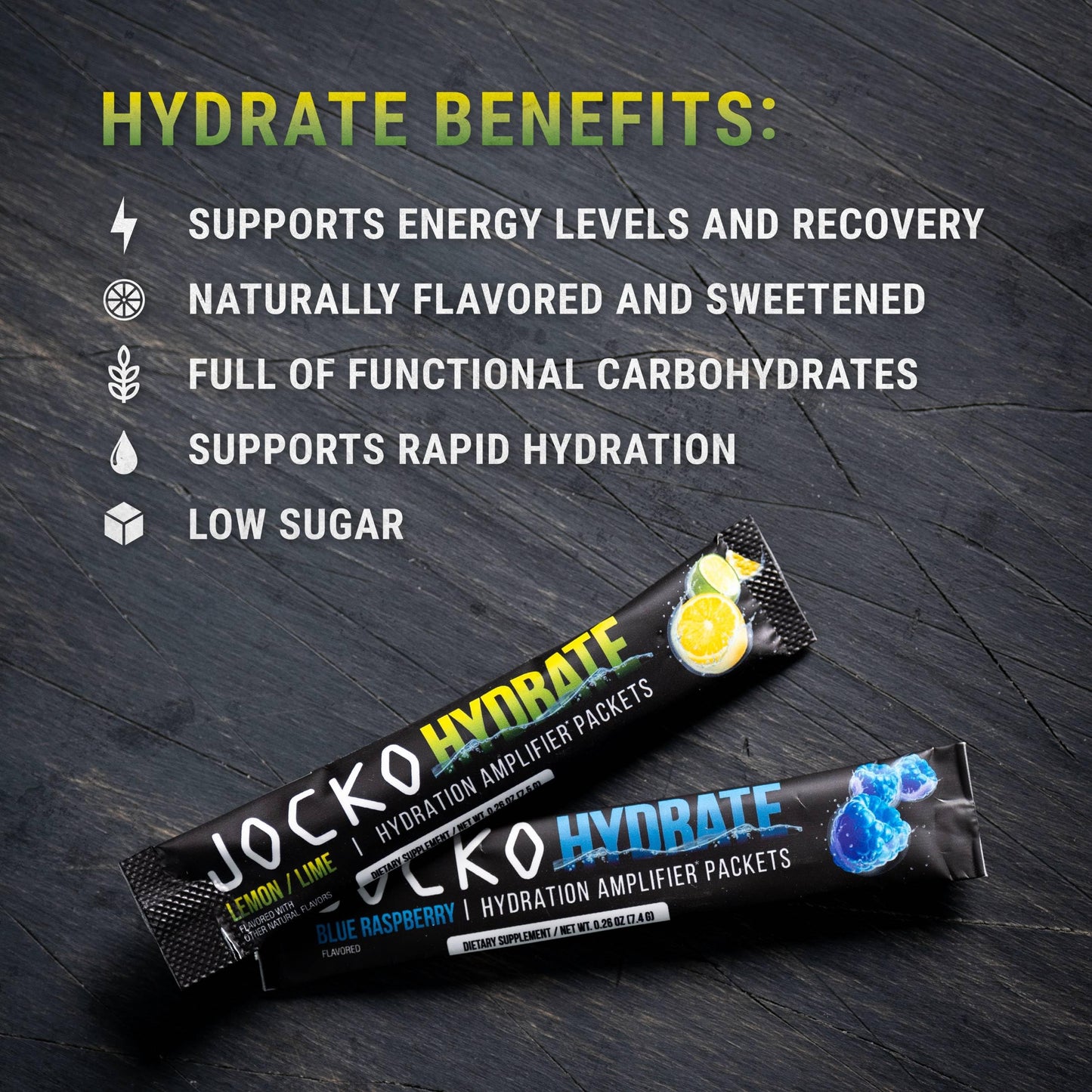 Jocko Fuel Hydrate Electrolytes Powder Packets Low Sugar - Hydration Amplifier Packets for Recovery, Dehydration, & Exercise - with Vitamins B6, B12 & C (16 Packets) Lemon Lime