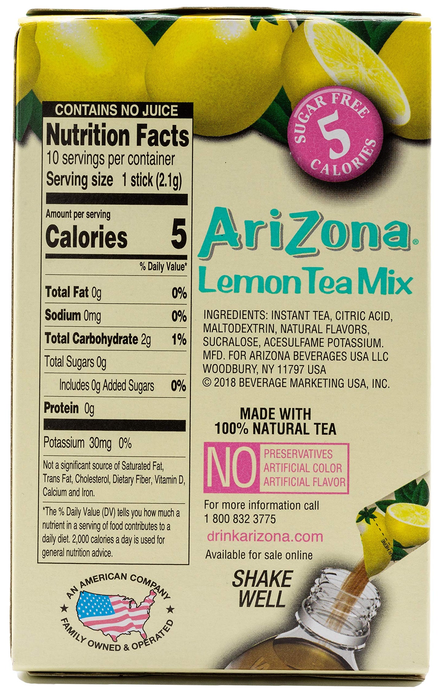 Arizona Lemon Iced Tea Stix SugarFree 10 Count Box Pack of 1 Low Calorie Single Serving Drink Powder Packets Just Add Water for a Deliciously Refreshing Iced Tea Beverage