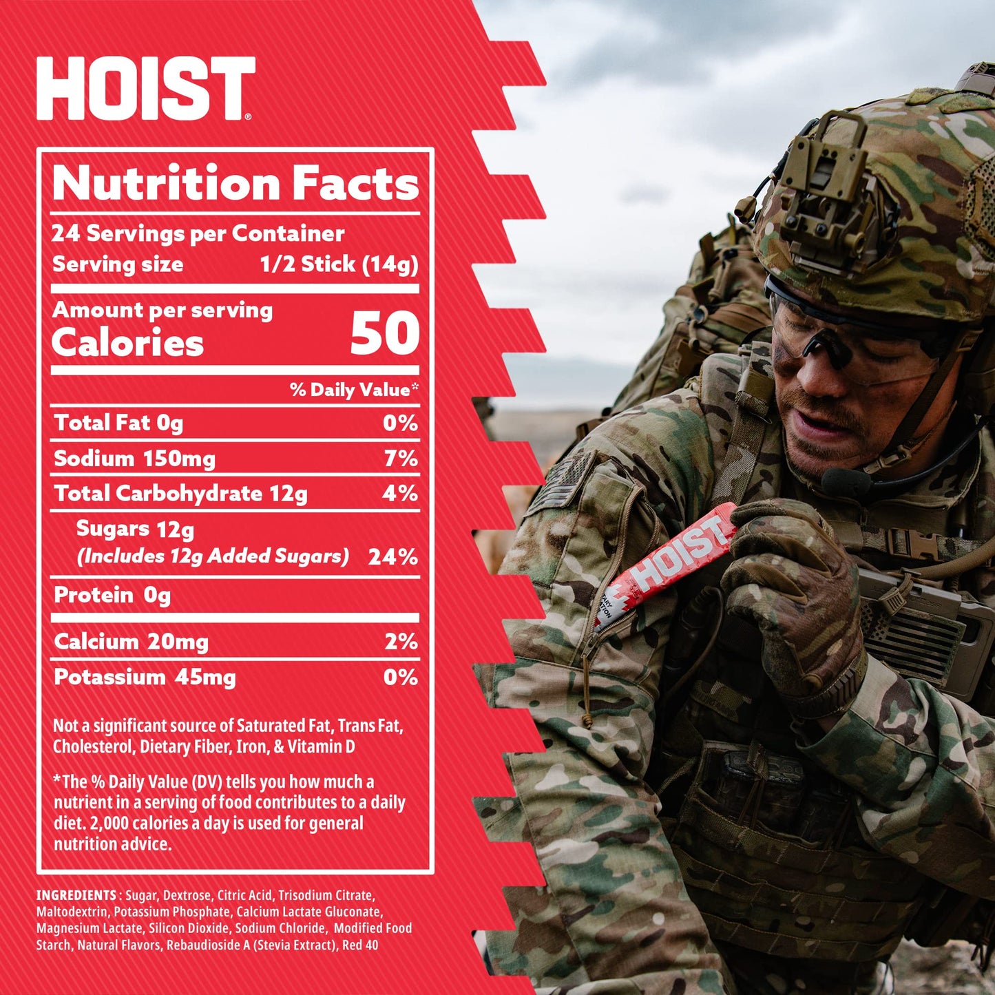 HOIST Premium Military Hydration Powder - Electrolyte Drink Mix - Powder Stick Pack, Fruit Punch (12 Sticks Per Pack)