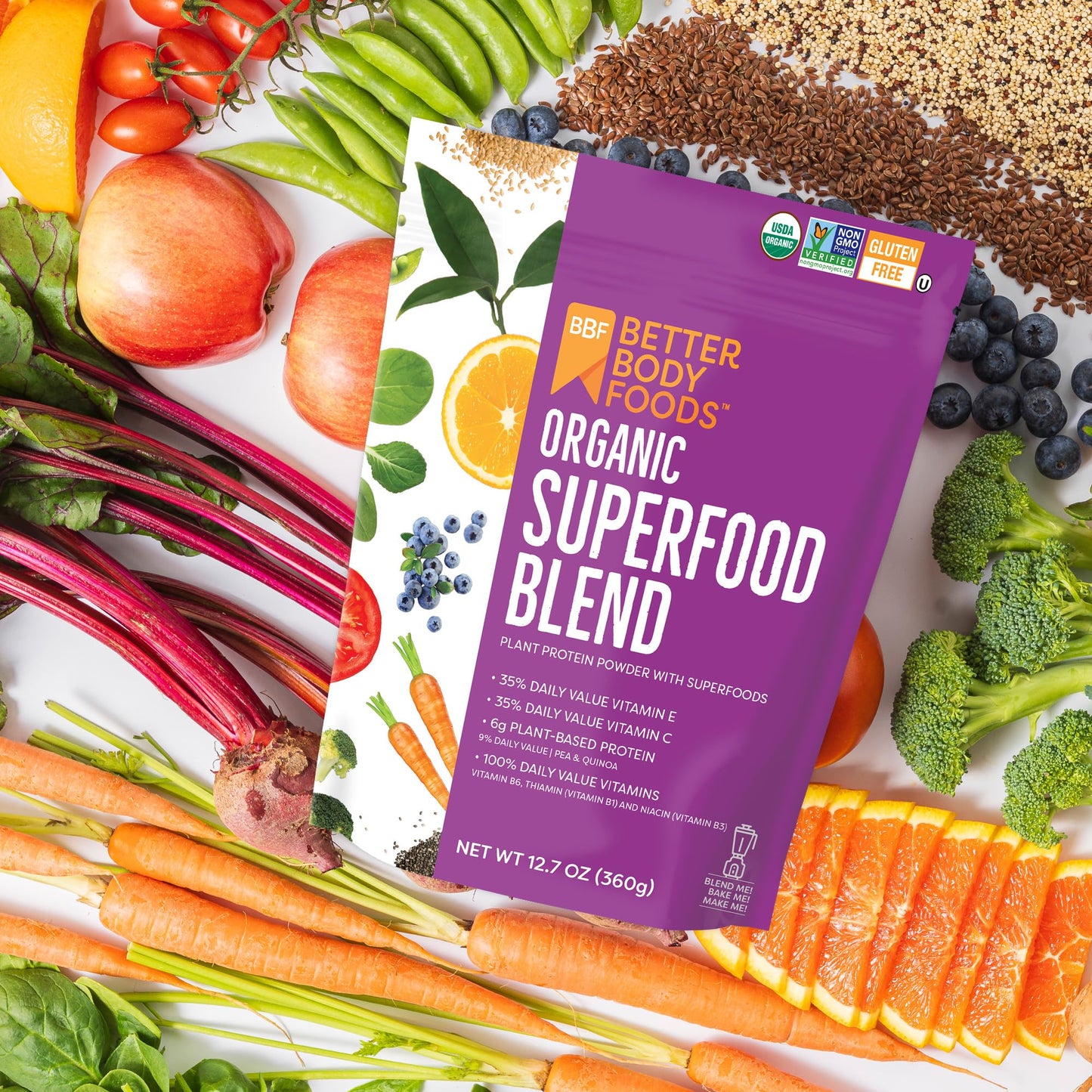BetterBody Foods Organic Superfood Powder with Protein, Vitamins C, E, and B12 (12.7 oz.)