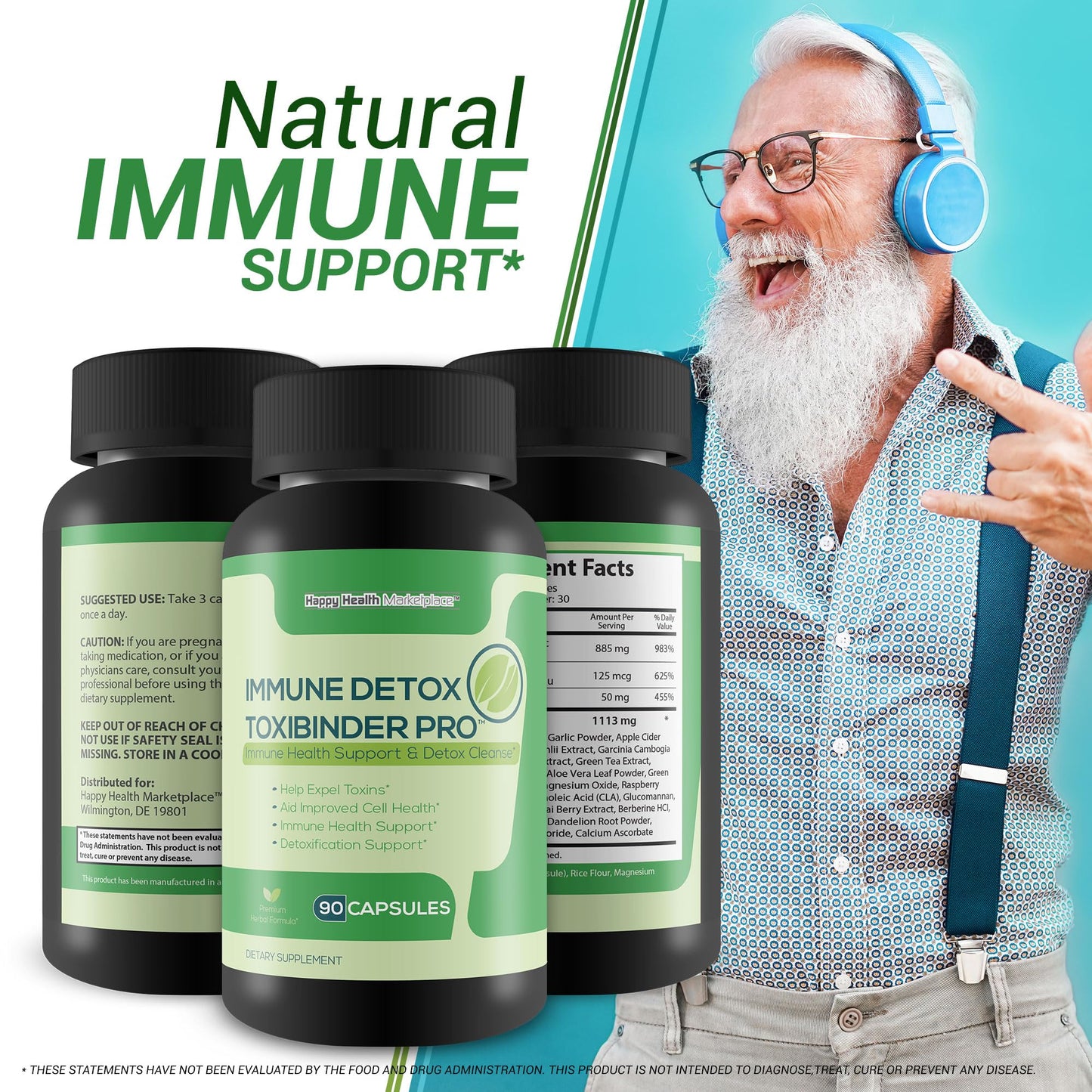 Immune Detox Toxibinder Pro - Detox & Immune Support Supplement - Help Expel Toxins - Natural Detox Cleanse - Psyllium, Vitamin C, Ginger, Zinc, Dandelion Root - Full Body Detox Immune Boost Support