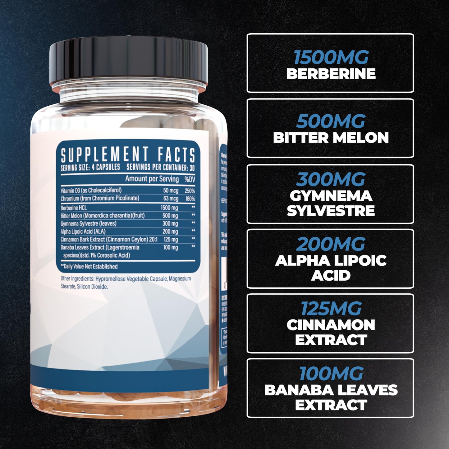 Utilize Glucose Disposal Agent (GDA), Carb Blocker & Nutrient Partitioner, Support Healthy Metabolic Function with 1.5g Berberine, 500mg Bitter Melon, 125mg Cinnamon & More (120 Capsules)