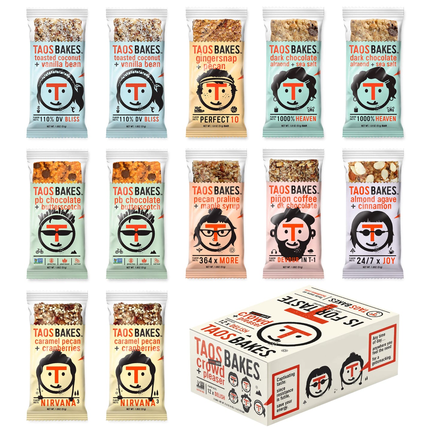 Taos Bakes Snack Bars Crowd Pleaser AllInOne Variety Pack Gluten Free NonGMO Healthy Granola Bars Nutritious Delicious Baked Bars 12 Pack 18oz Bars