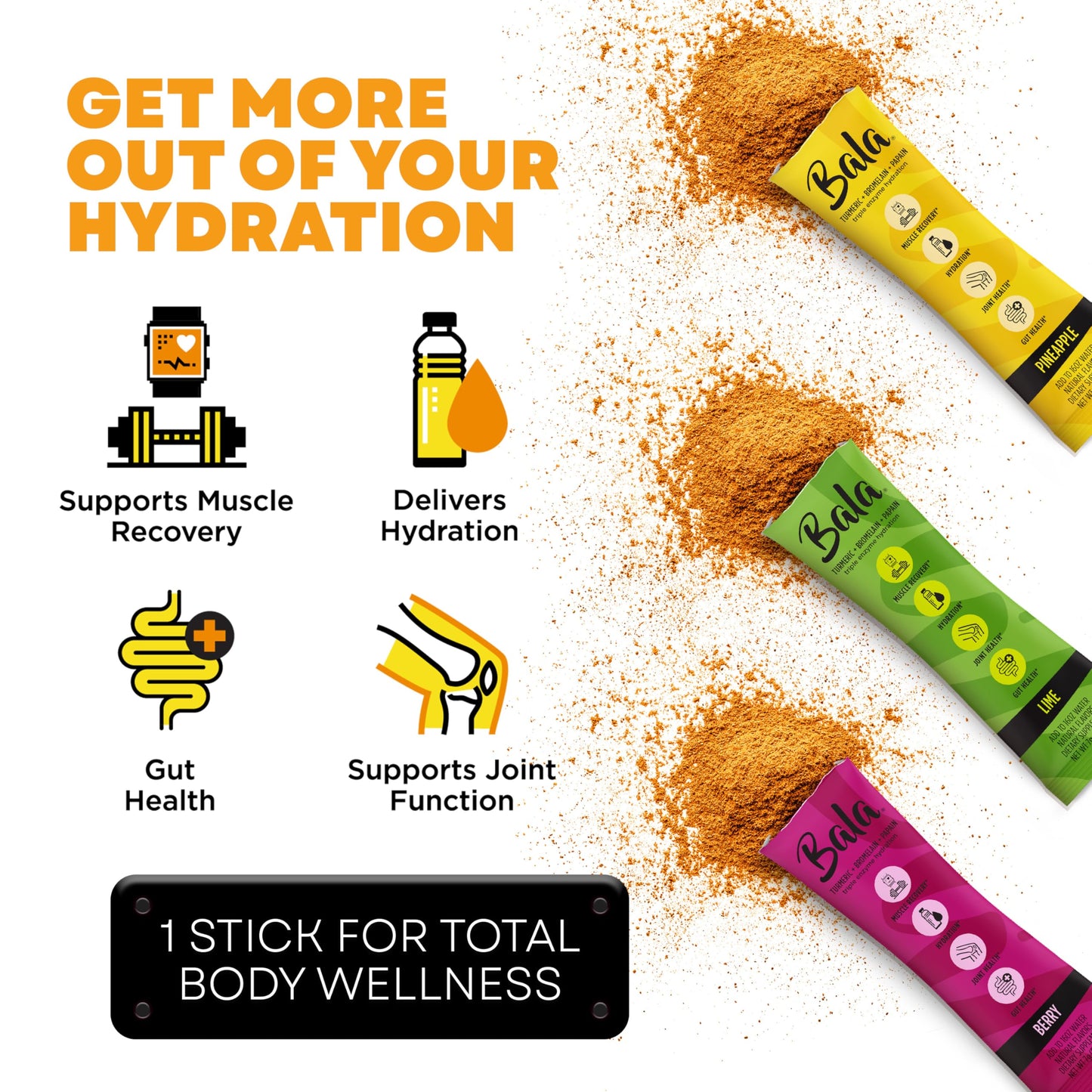 BALA Enzyme Hydration & Sugar-Free Electrolyte Drink Mix - Turmeric, Bromelain, Papain - Recovery, Immunity, Mobility - Variety Pack 0.25oz (12 Count)