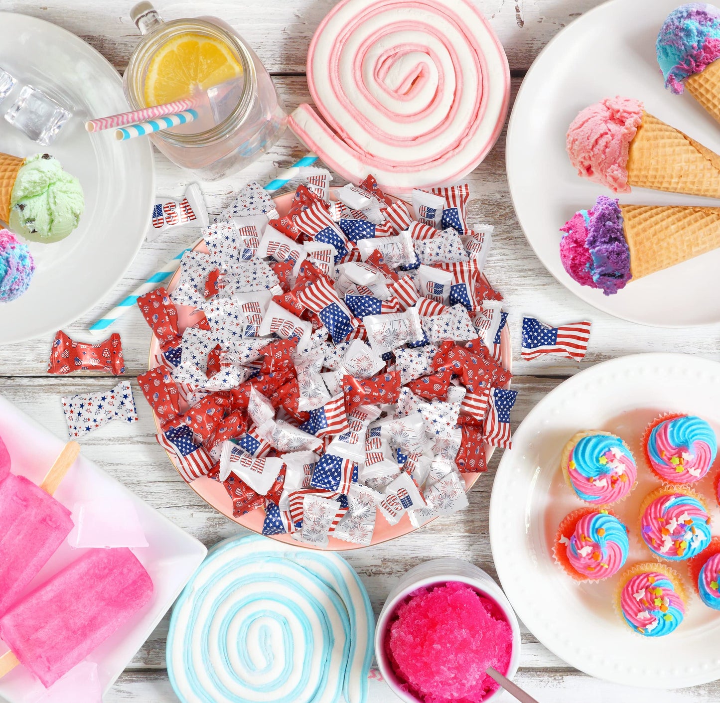 USA American Flag Butter Mint Candies Bags 100 Count Individually Wrapped Red White Blue Mint Candy 13 Ounce Bags Fourth of July Goodies Treat Candy Patriotic Party Favor Supplies Decorations