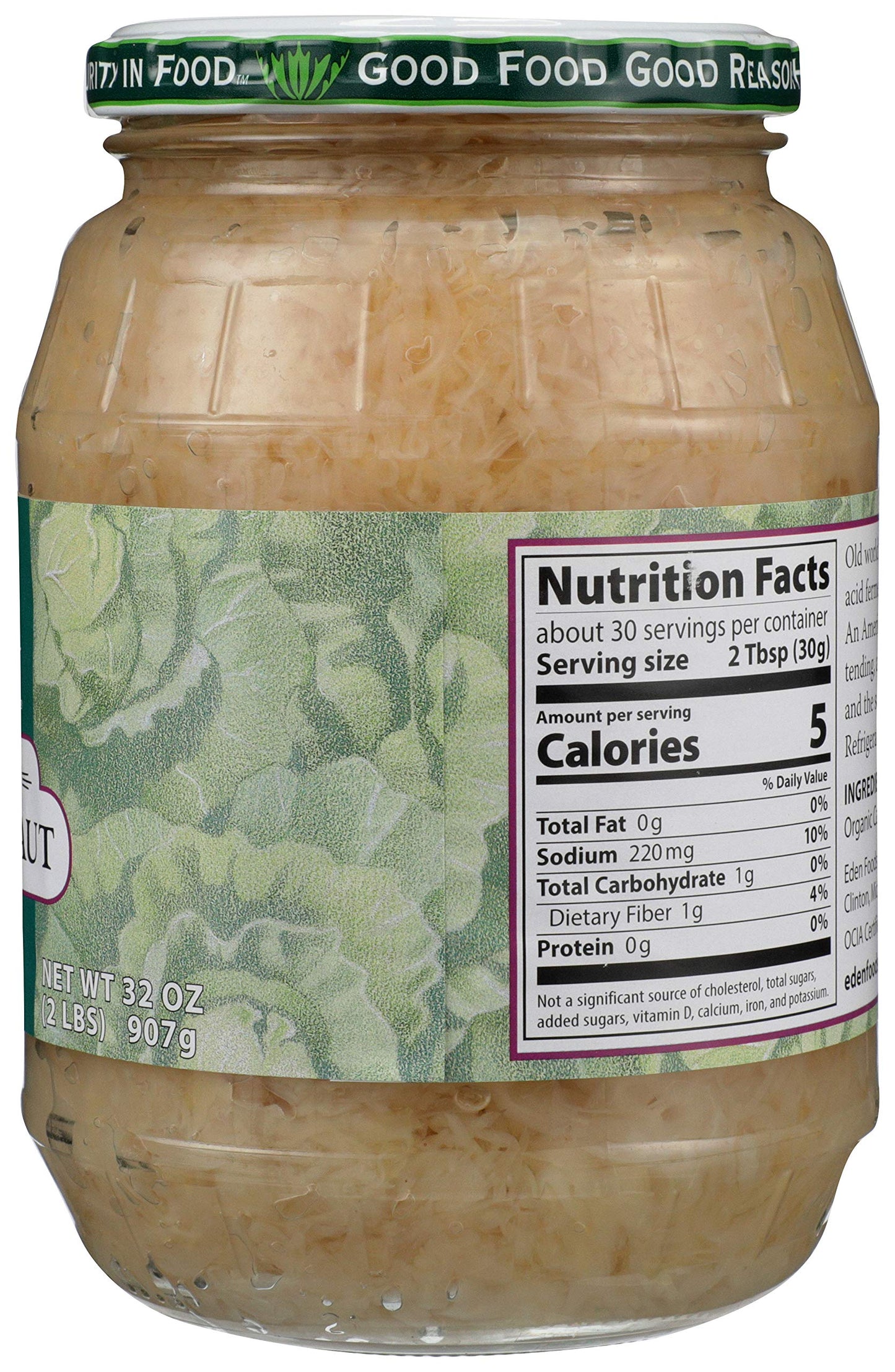 Eden Organic Sauerkraut 32 oz Glass Jar Fine Cut