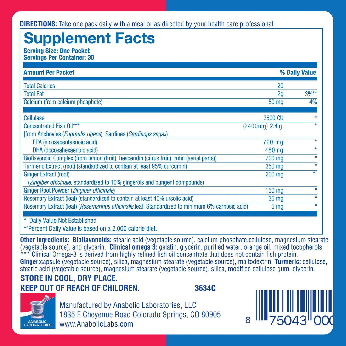 DeFlame Nutrition Pack Supplement - 30 Daily Multivitamin Packs - Omega 3 Fish Oil with EPA and DHA, Rosemary, Bioflavonoids, Ginger, Curcumin Turmeric Supplement