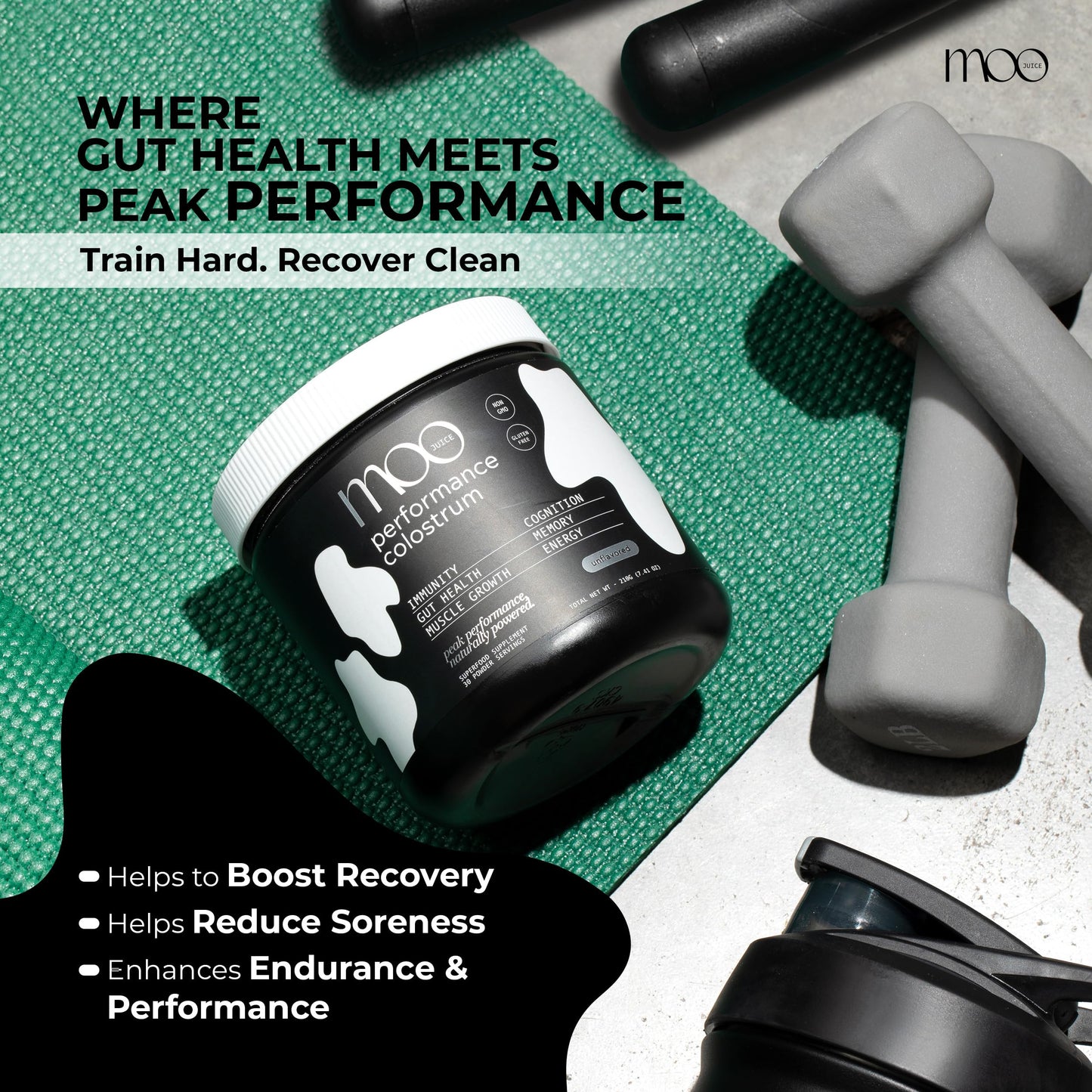 Moo Juice Colostrum Powder - 2000mg Grass-Fed Bovine Colostrum + 5000mg Creatine Monohydrate - Supports Gut Health, Immunity, Muscle Recovery & Energy - No Fillers, Non-GMO | Unflavoured 6.3oz