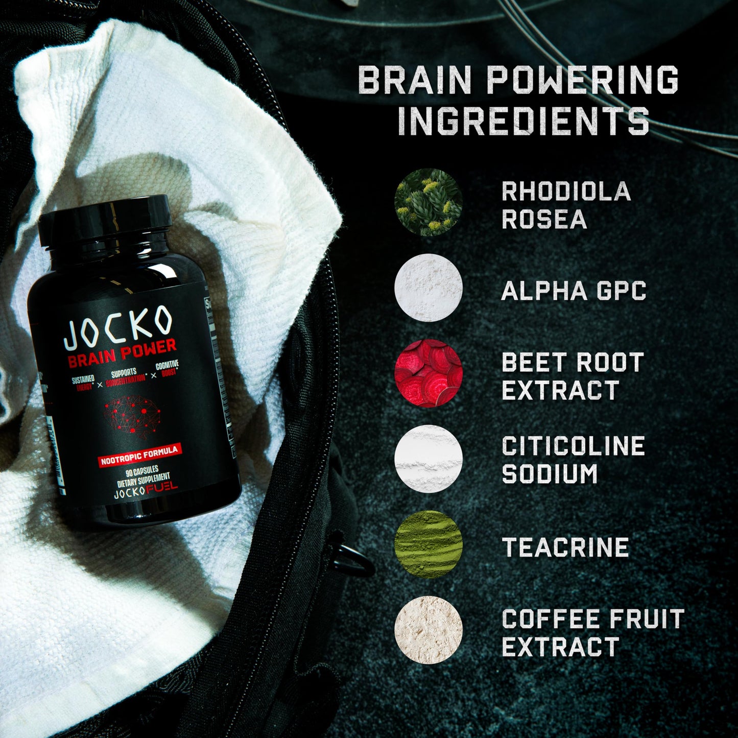Jocko Fuel Brain Power - Nootropic Dietary Supplements for Memory & Focus - PreWorkout Energy & Focus Supplement (90 Capsules)