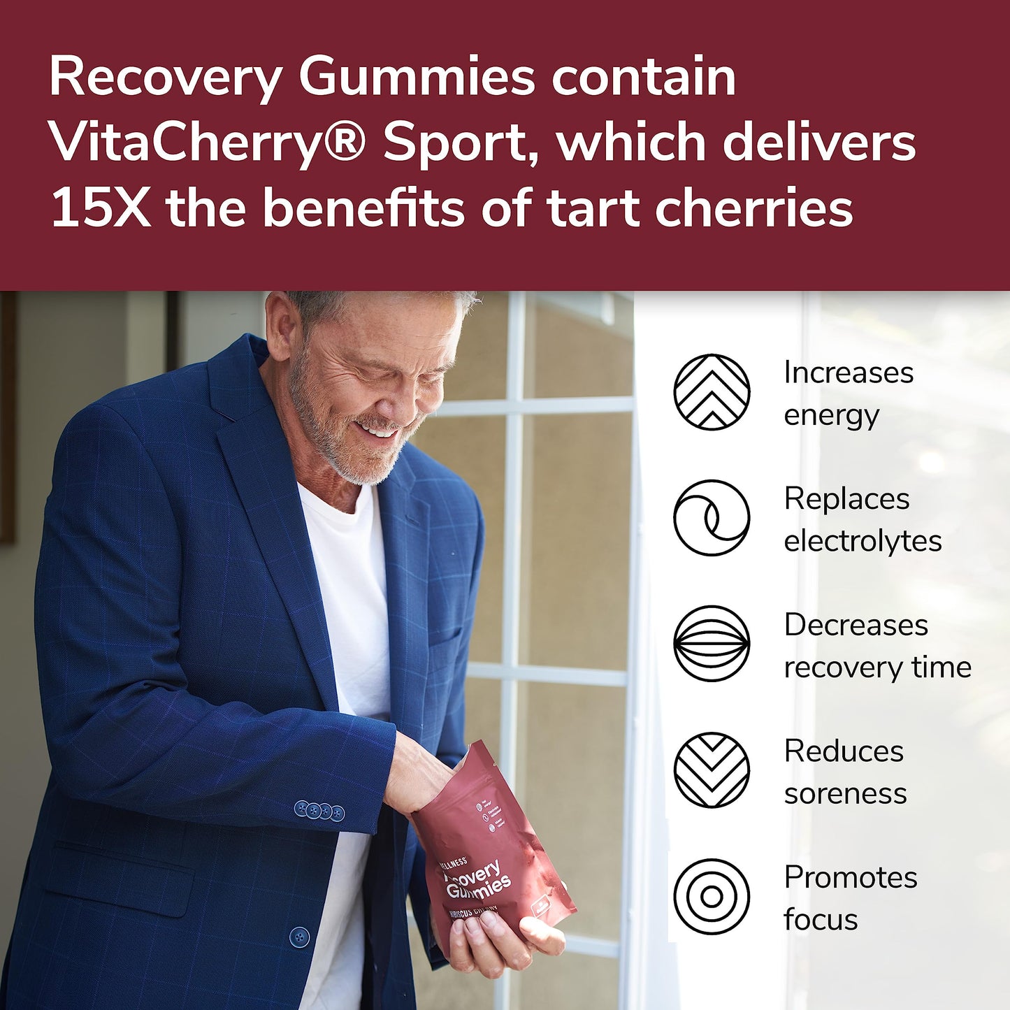 Recovery Gummies - Tart Cherry Gummies for Muscle Recovery - Hibiscus Cherry Flavor with Antioxidants & Electrolytes Combats Soreness, Boosts Energy - Vegan, Non-GMO, Gluten-Free