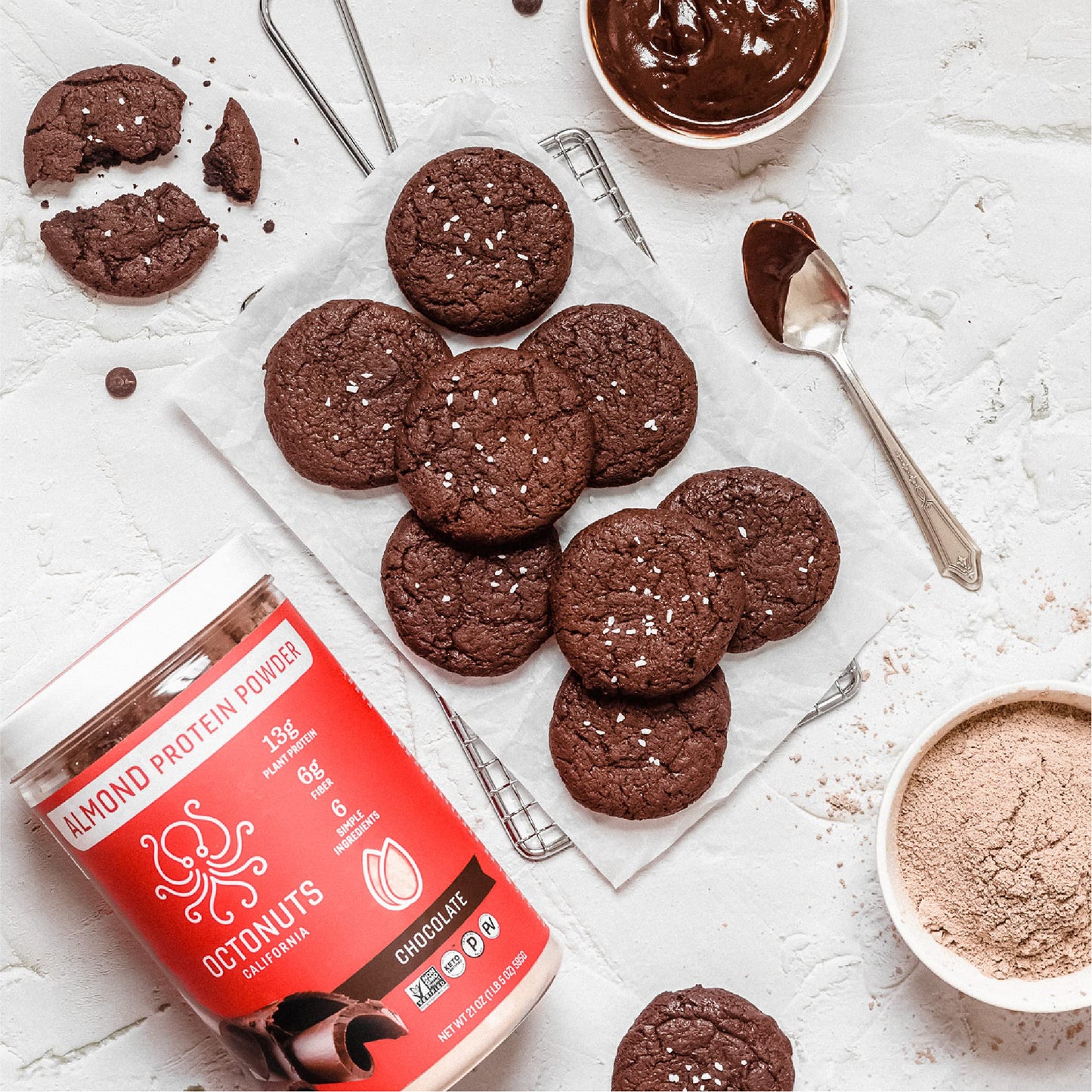 OCTONUTS Chocolate Almond Protein Powder, 21 Ounce, Made with California Almonds, 13g Plant Based Protein, Keto, Paleo Friendly, Vegan, Gluten Free, 17 Servings