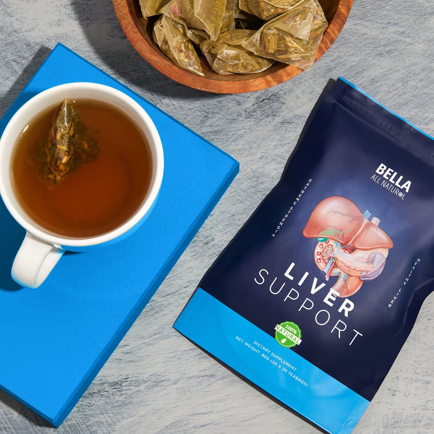 Bella All Natural Liver Detox Drink - Liver Cleanse Detox & Repair Tea with Blessed Thistle Herb, Artichoke Extract, Dandelion Root, 30 bags