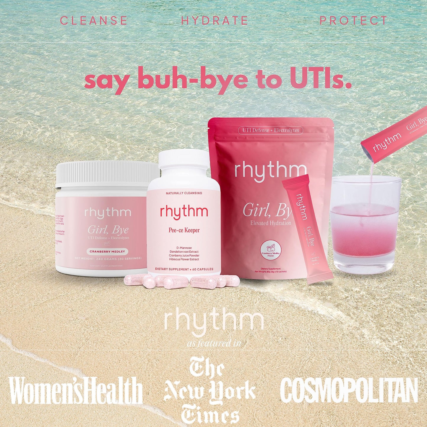 rhythm Girl, Bye | 30 Servings | Fast-Acting Keto UTI Relief & Defense + Rapid Hydration Urinary Tract Health Drink Mix | pH Balancing | Workout & Intimacy | Intermittent Fasting (Cranberry Medley)