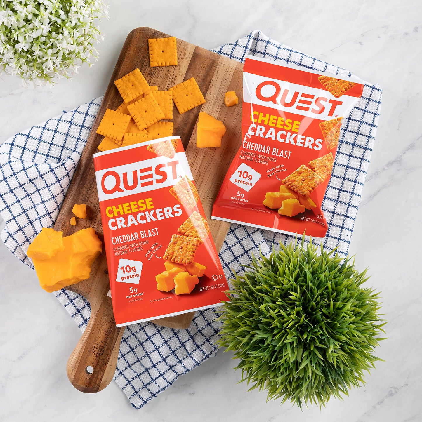 Quest Nutrition Cheese Crackers, Cheddar Blast, 10g Protein, 5g Net Carbs, 1g Sugar, Made with Real Cheese, 12 Packs (1.06 oz bags)